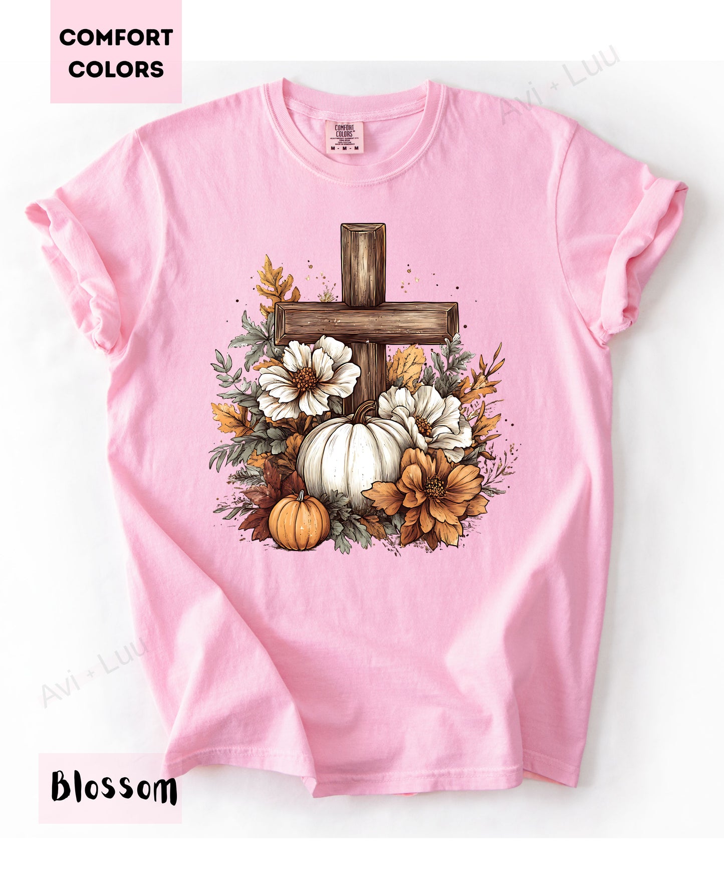 Wooden Cross Pumpkin Flower | Comfort Colors Unisex T-Shirt