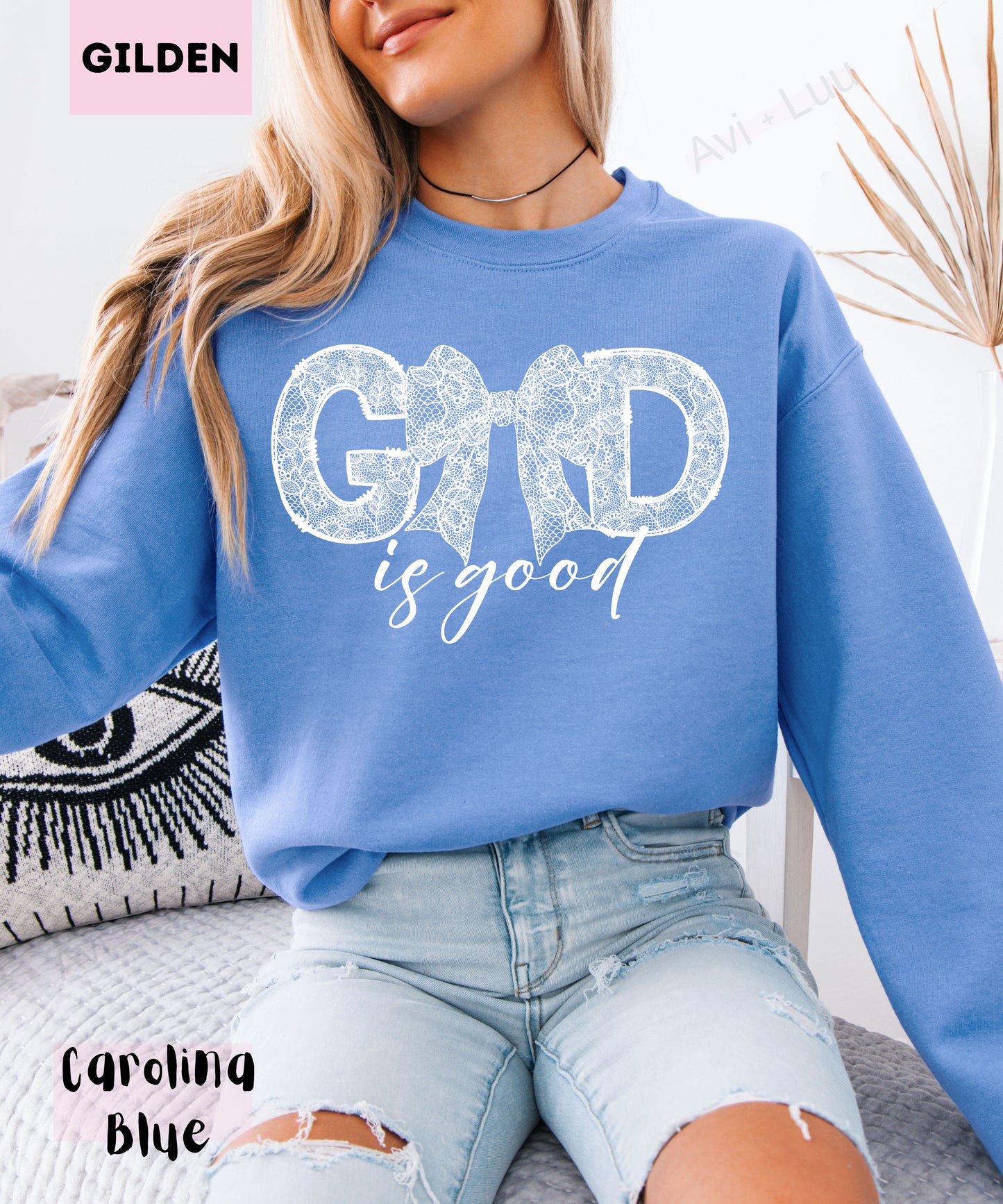 God Is Good Lace Bow | Gilden Unisex Sweatshirt
