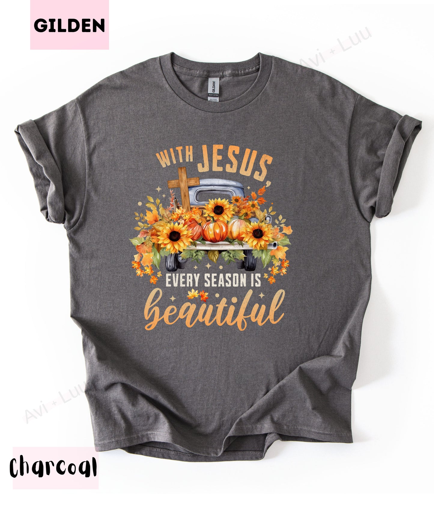 With Jesus Sunflower Truck | Gilden Unisex T-Shirt