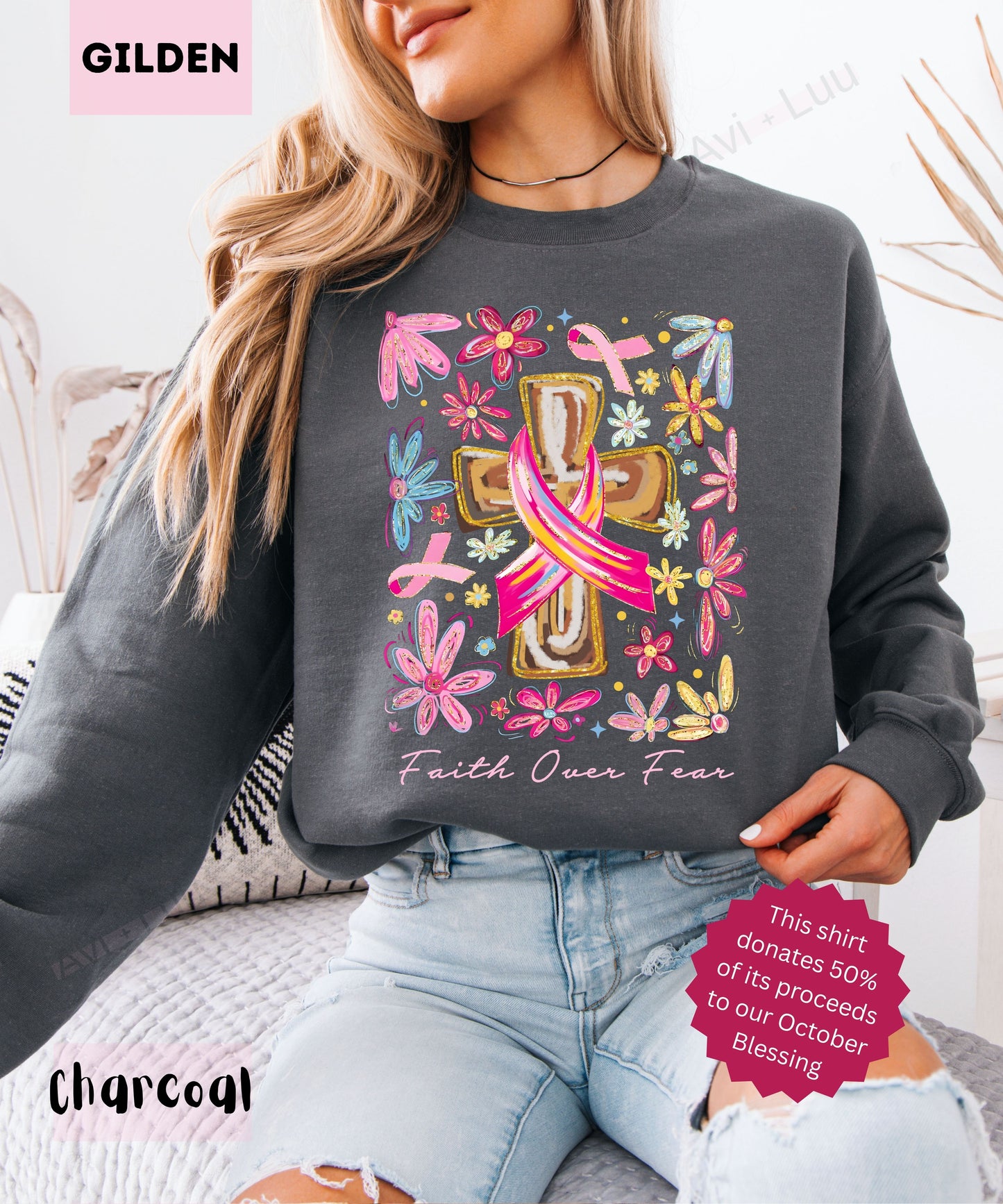 Paint Ribbon Cross | Gilden Unisex Sweatshirt