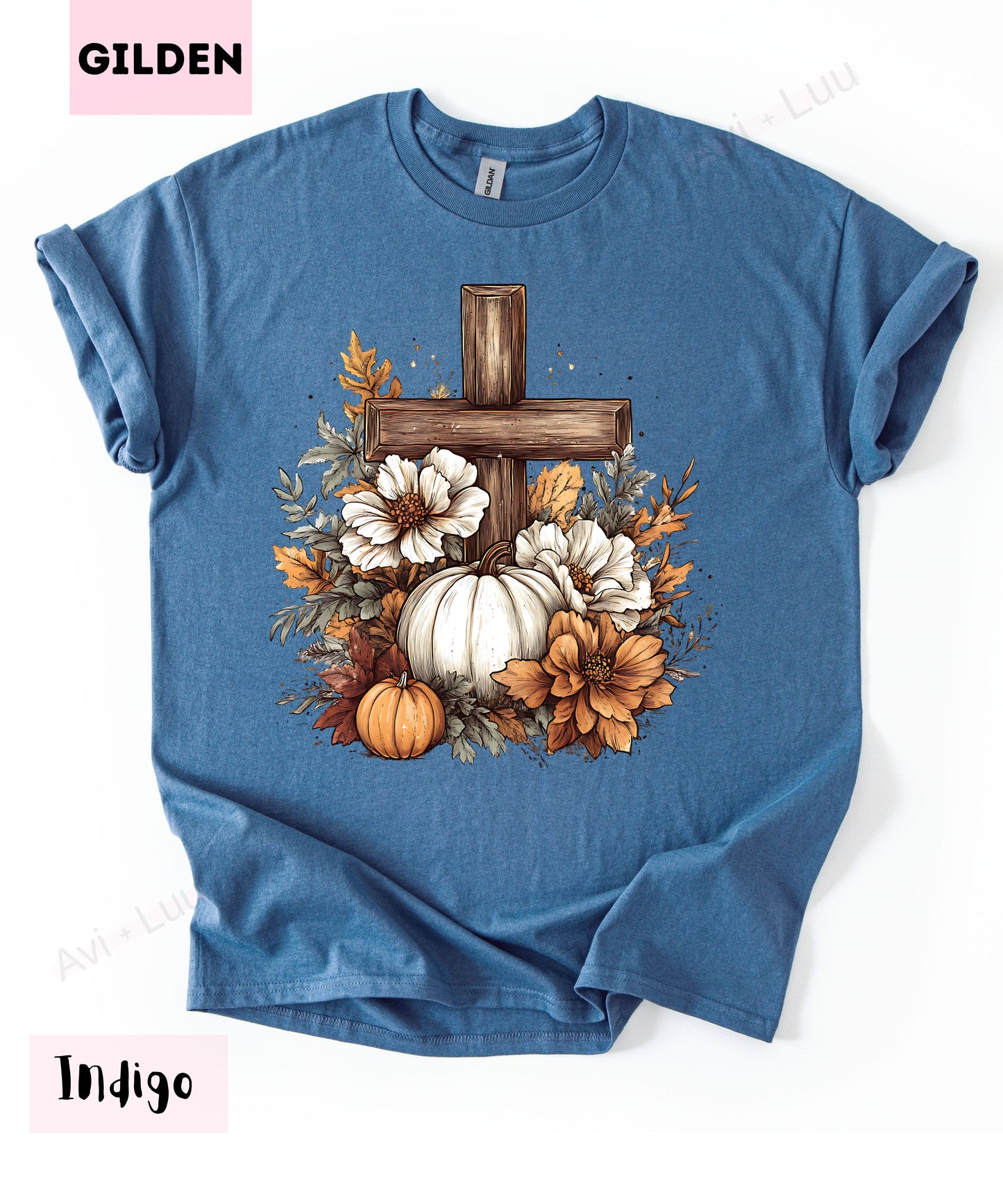 Wooden Cross Pumpkin Flower | Gilden Unisex T-Shirt