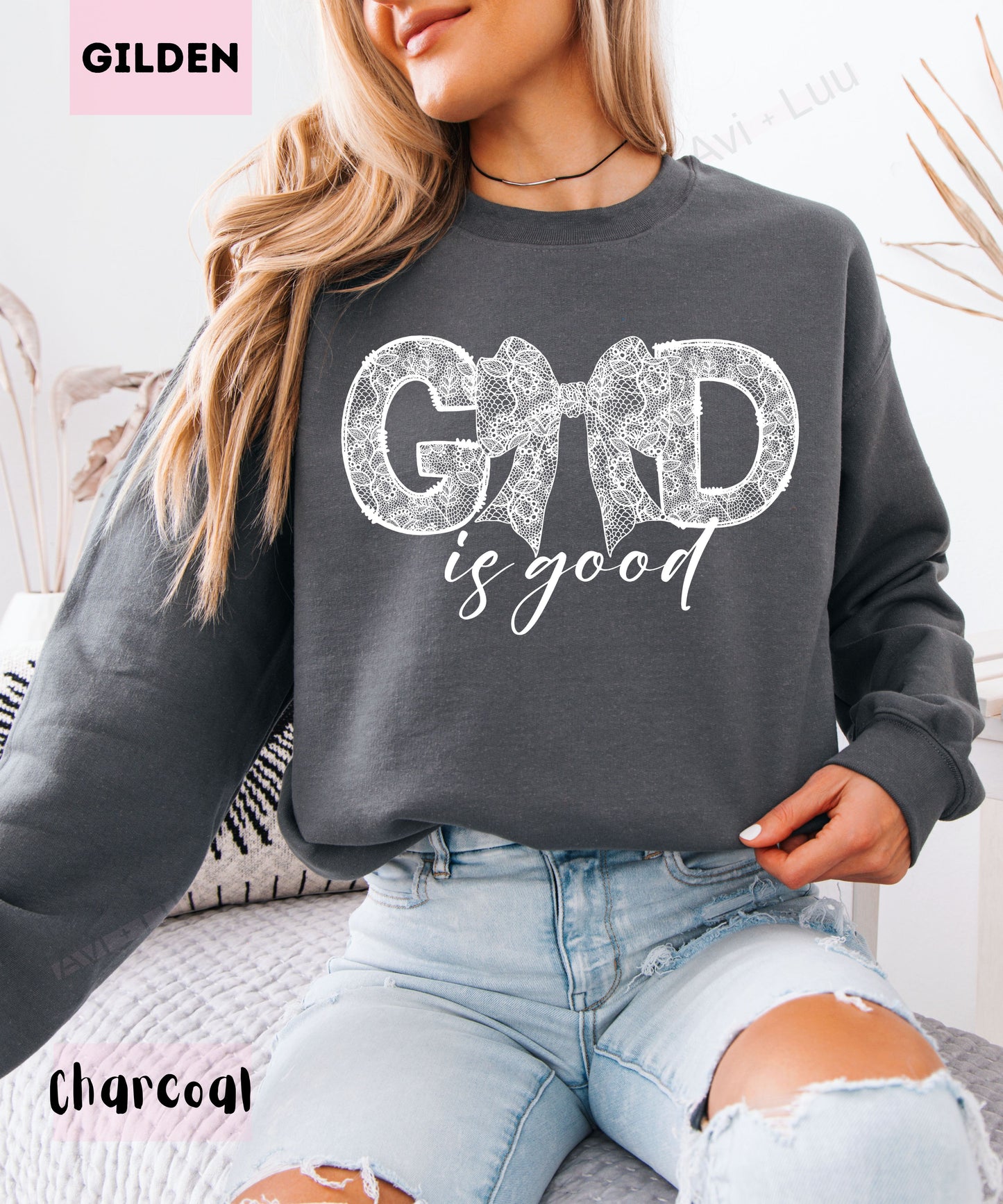 God Is Good Lace Bow | Gilden Unisex Sweatshirt