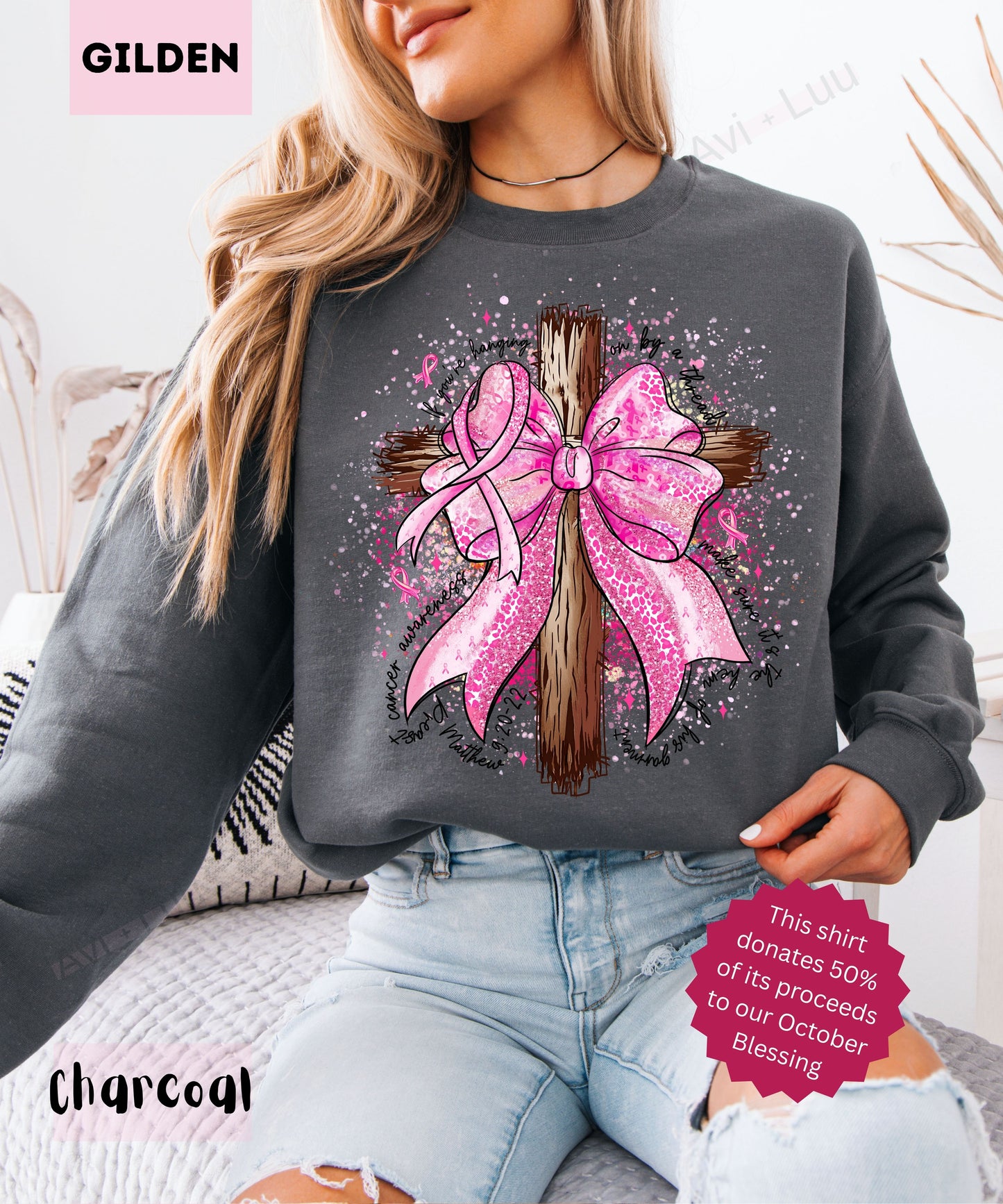 Pink Ribbon Cross | Gilden Unisex Sweatshirt