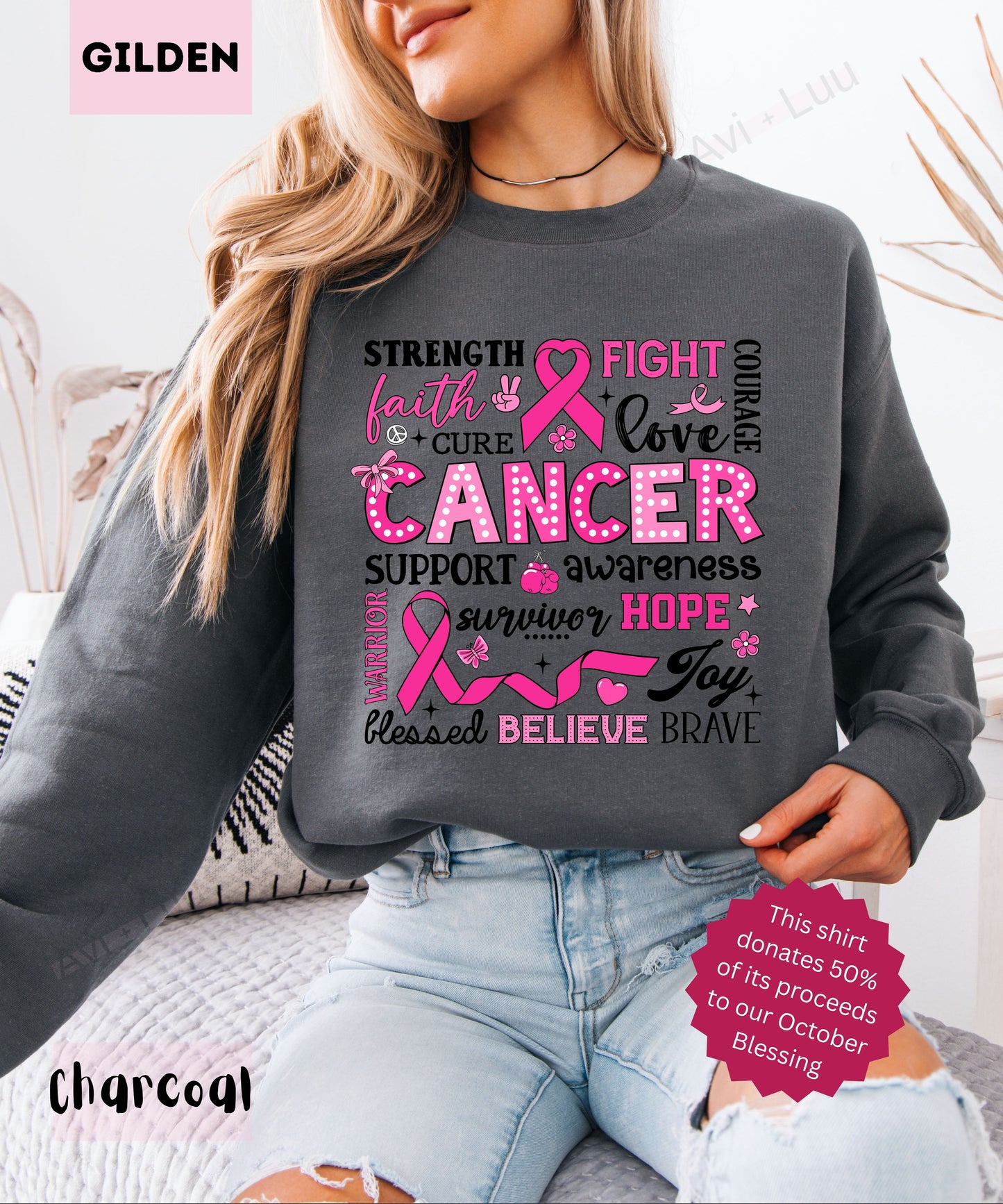 Collage Pink Ribbon | Gilden Unisex Sweatshirt