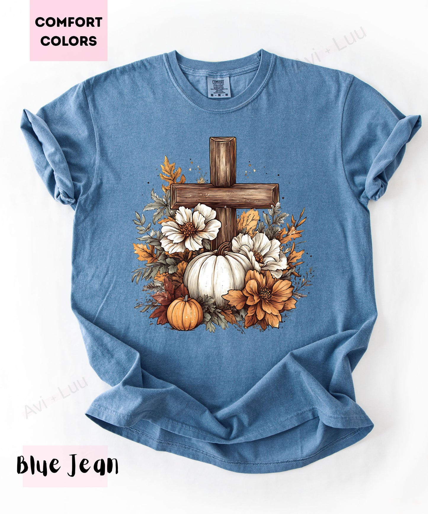 Wooden Cross Pumpkin Flower | Comfort Colors Unisex T-Shirt