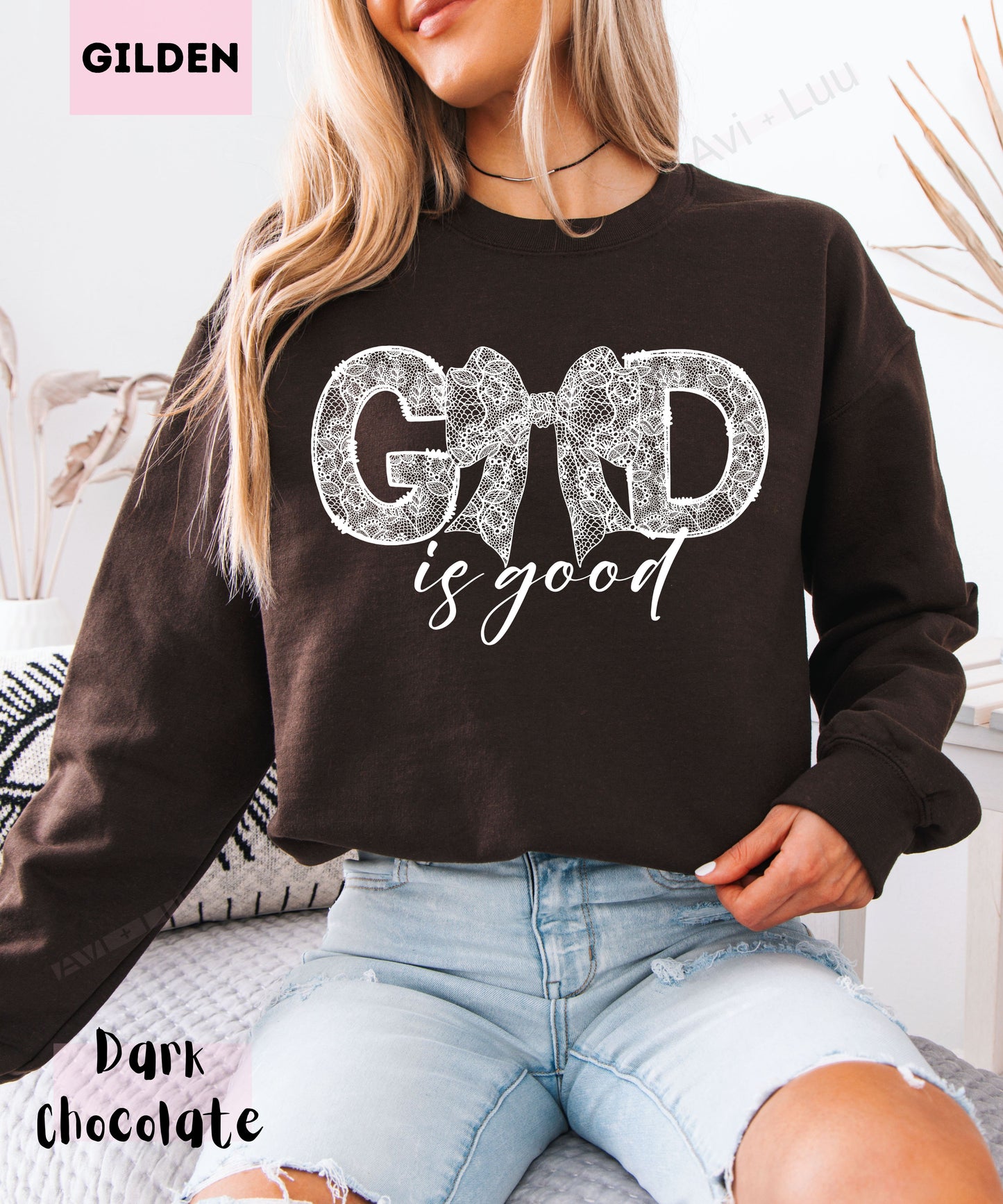 God Is Good Lace Bow | Gilden Unisex Sweatshirt