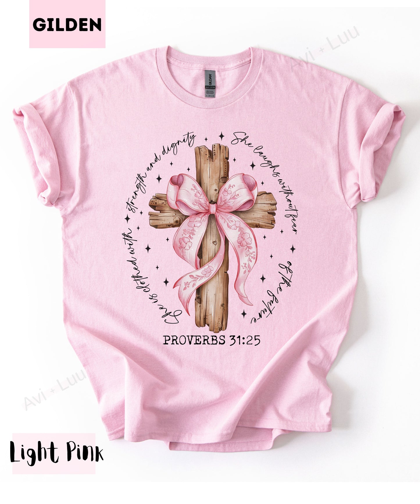 Wooden Cross Pink Bow | Gilden Unisex T-Shirt