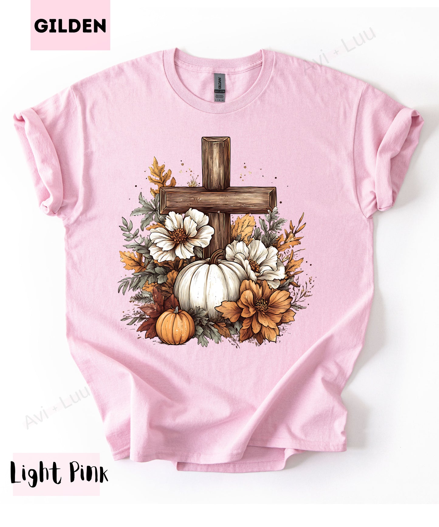 Wooden Cross Pumpkin Flower | Gilden Unisex T-Shirt