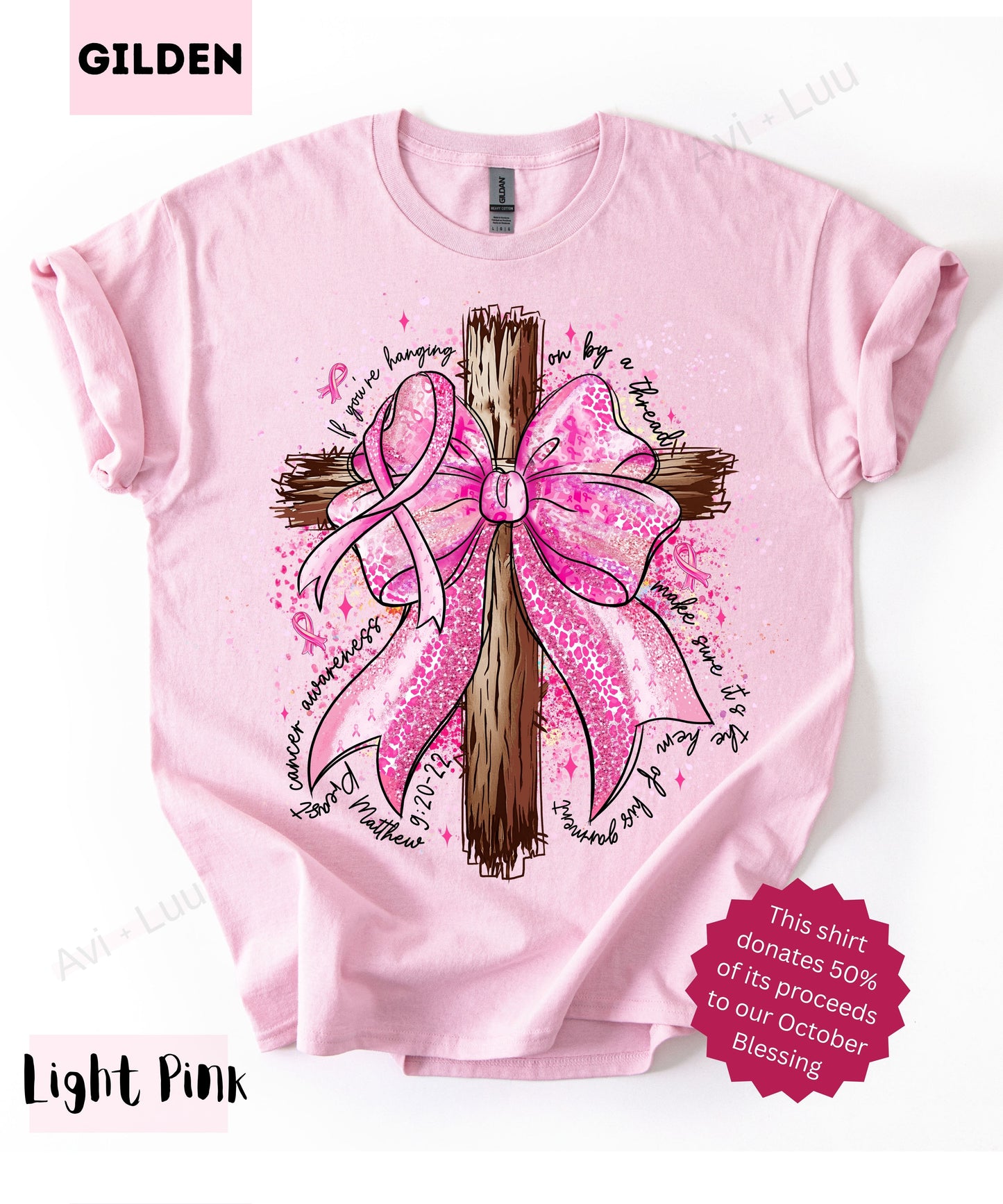 Pink Ribbon Cross | Gilden Unisex T-Shirt
