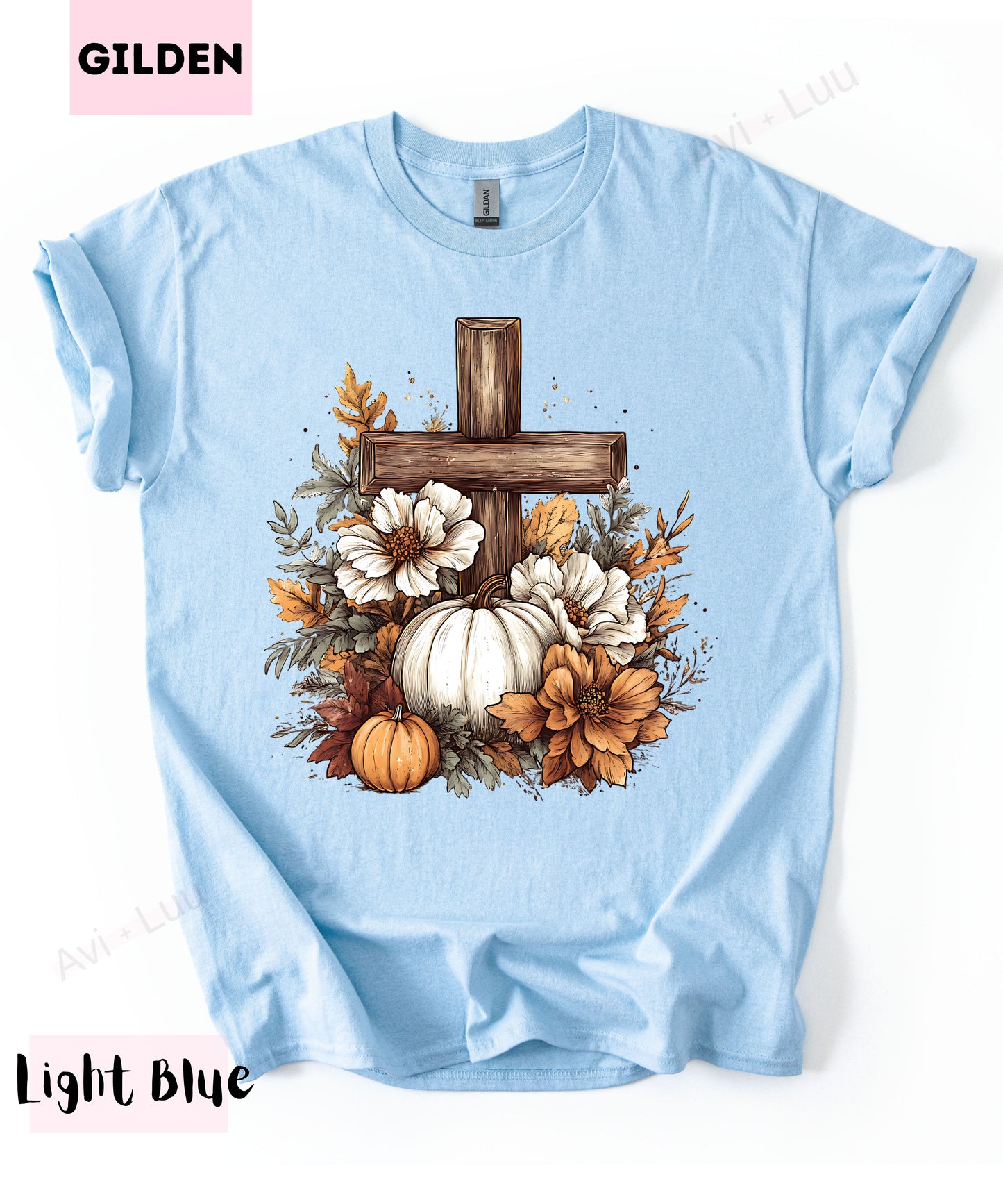 Wooden Cross Pumpkin Flower | Gilden Unisex T-Shirt