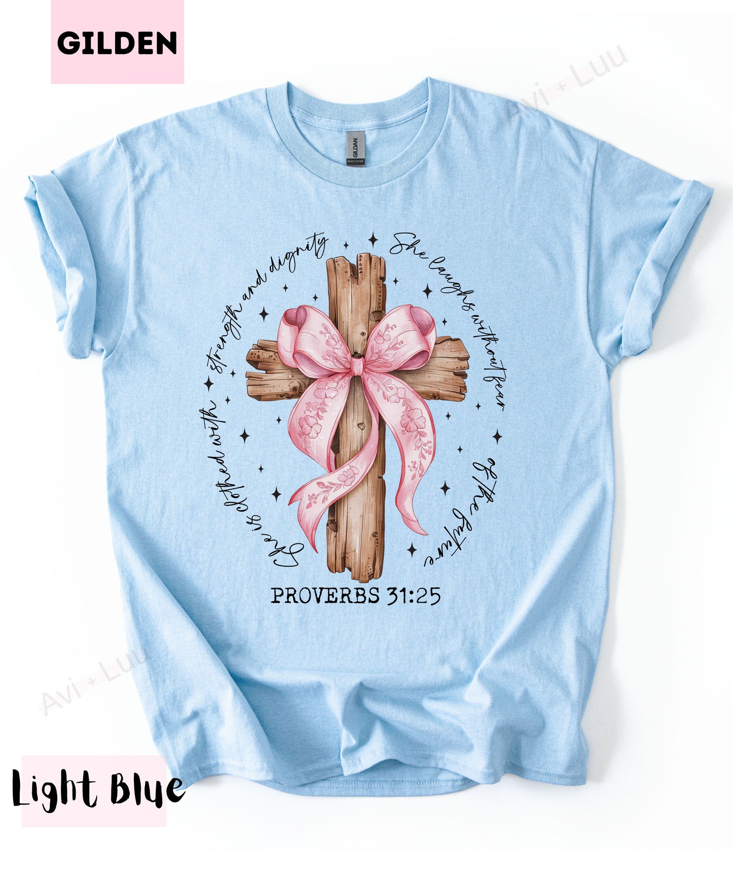 Wooden Cross Pink Bow | Gilden Unisex T-Shirt