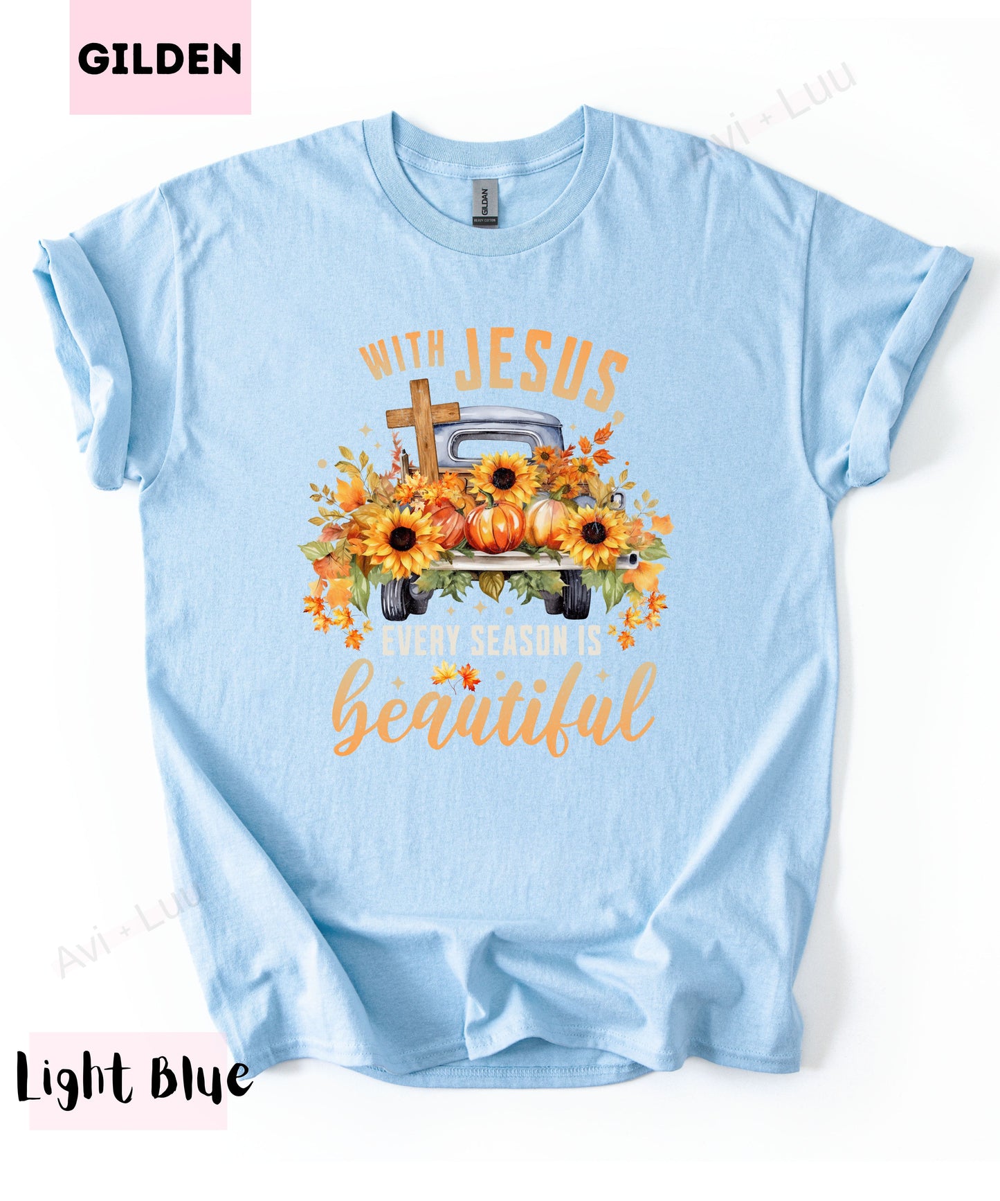 With Jesus Sunflower Truck | Gilden Unisex T-Shirt
