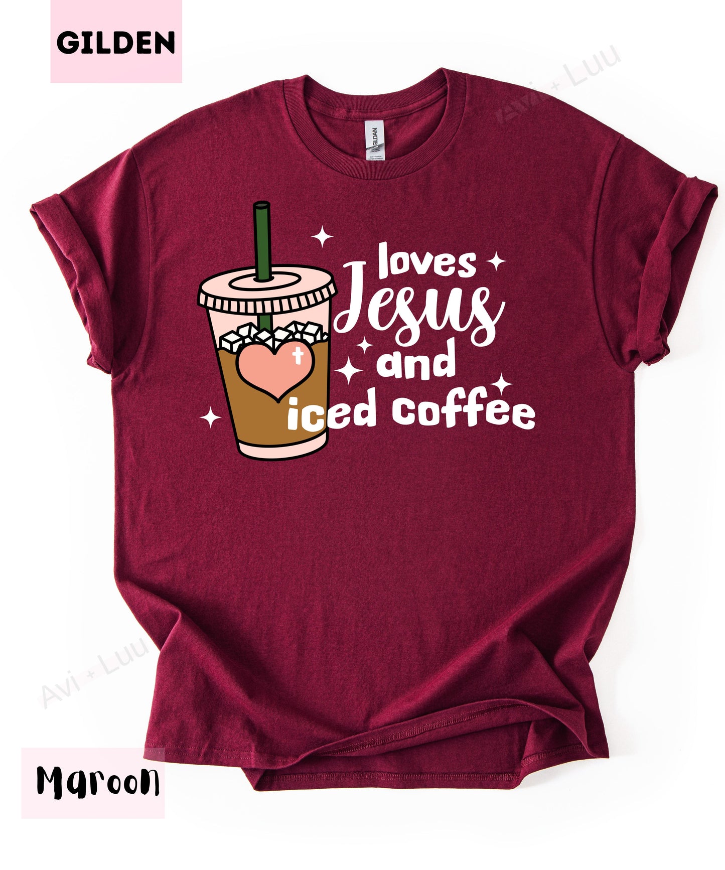Loves Jesus And Iced Coffee | Gilden Unisex T-Shirt
