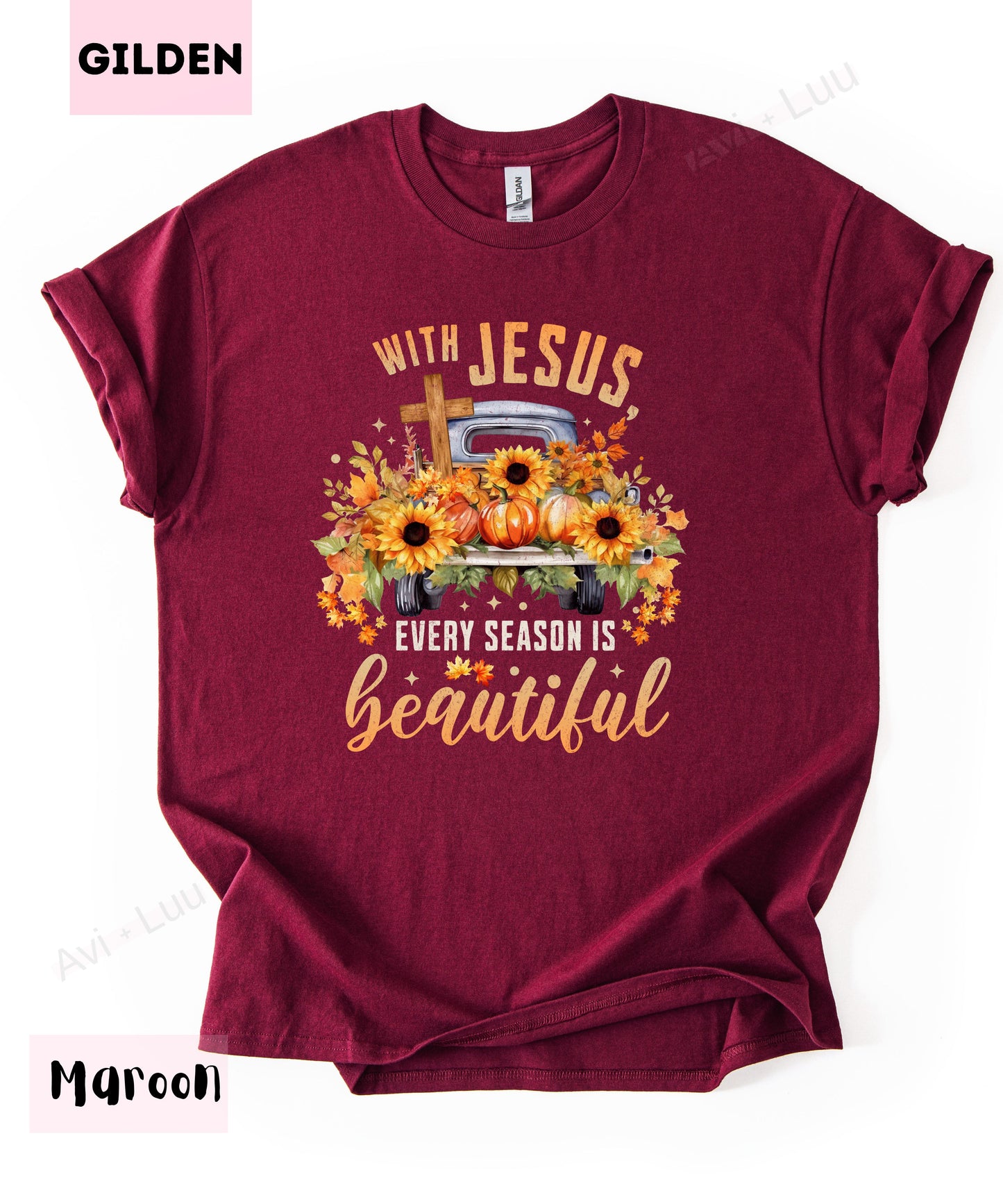 With Jesus Sunflower Truck | Gilden Unisex T-Shirt
