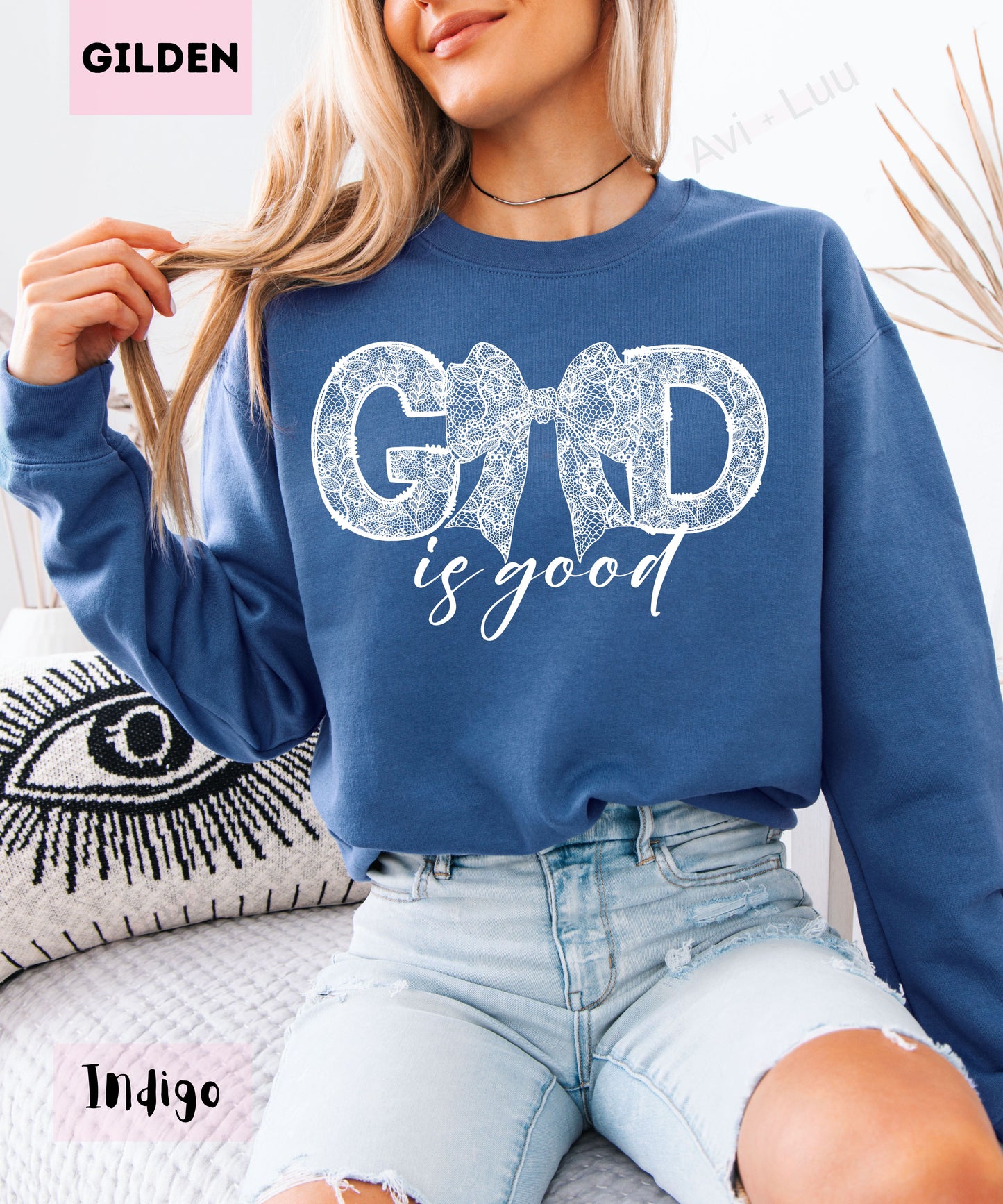God Is Good Lace Bow | Gilden Unisex Sweatshirt