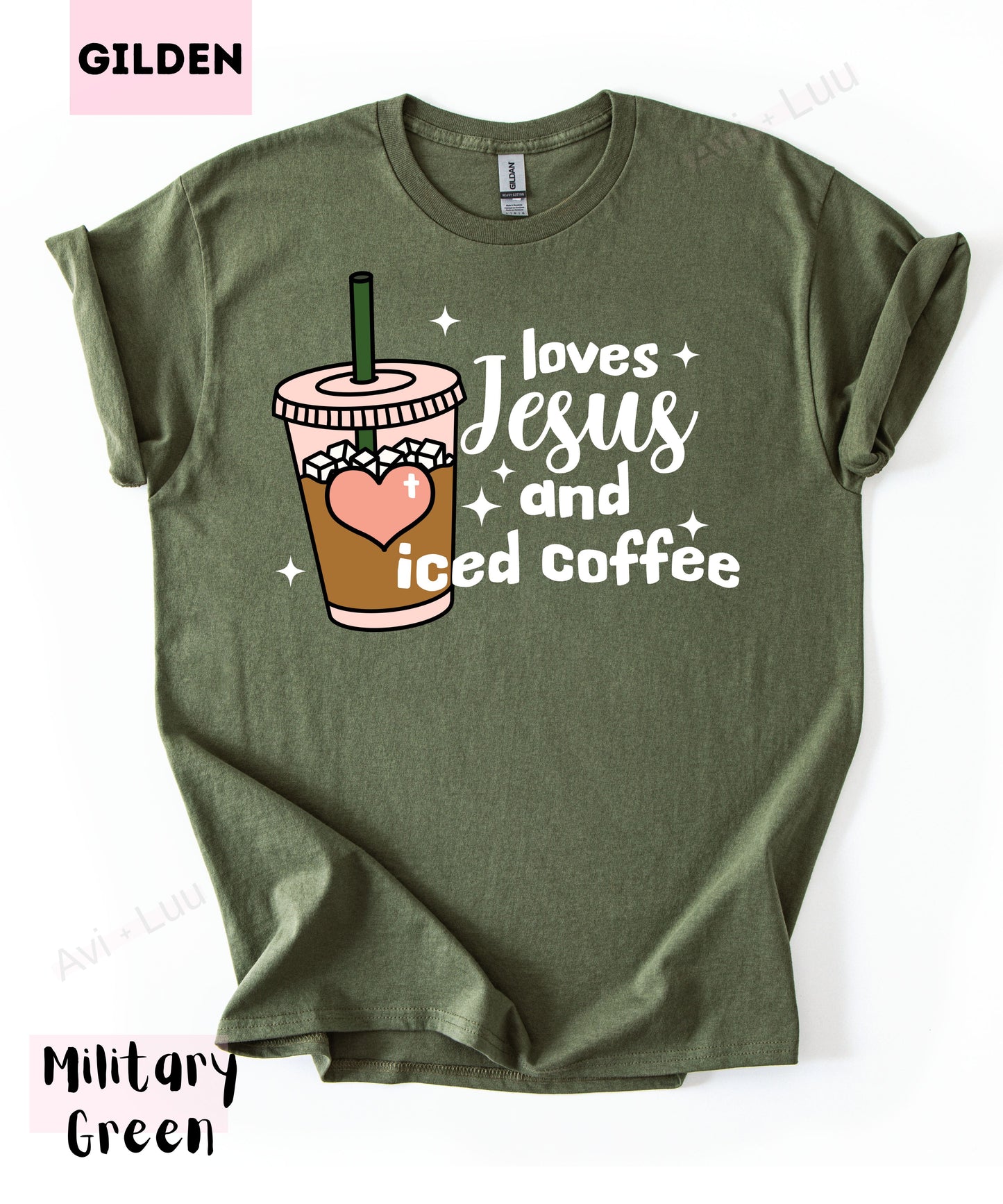 Loves Jesus And Iced Coffee | Gilden Unisex T-Shirt