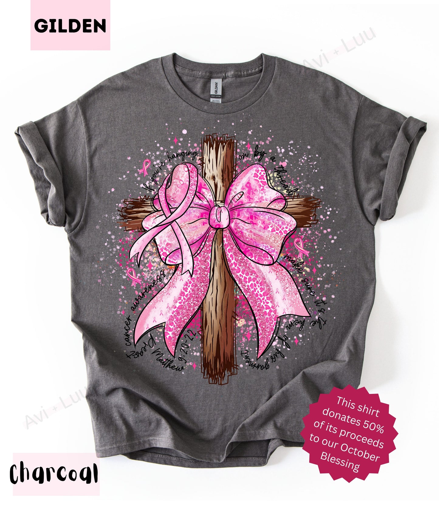 Pink Ribbon Cross | Gilden Unisex T-Shirt