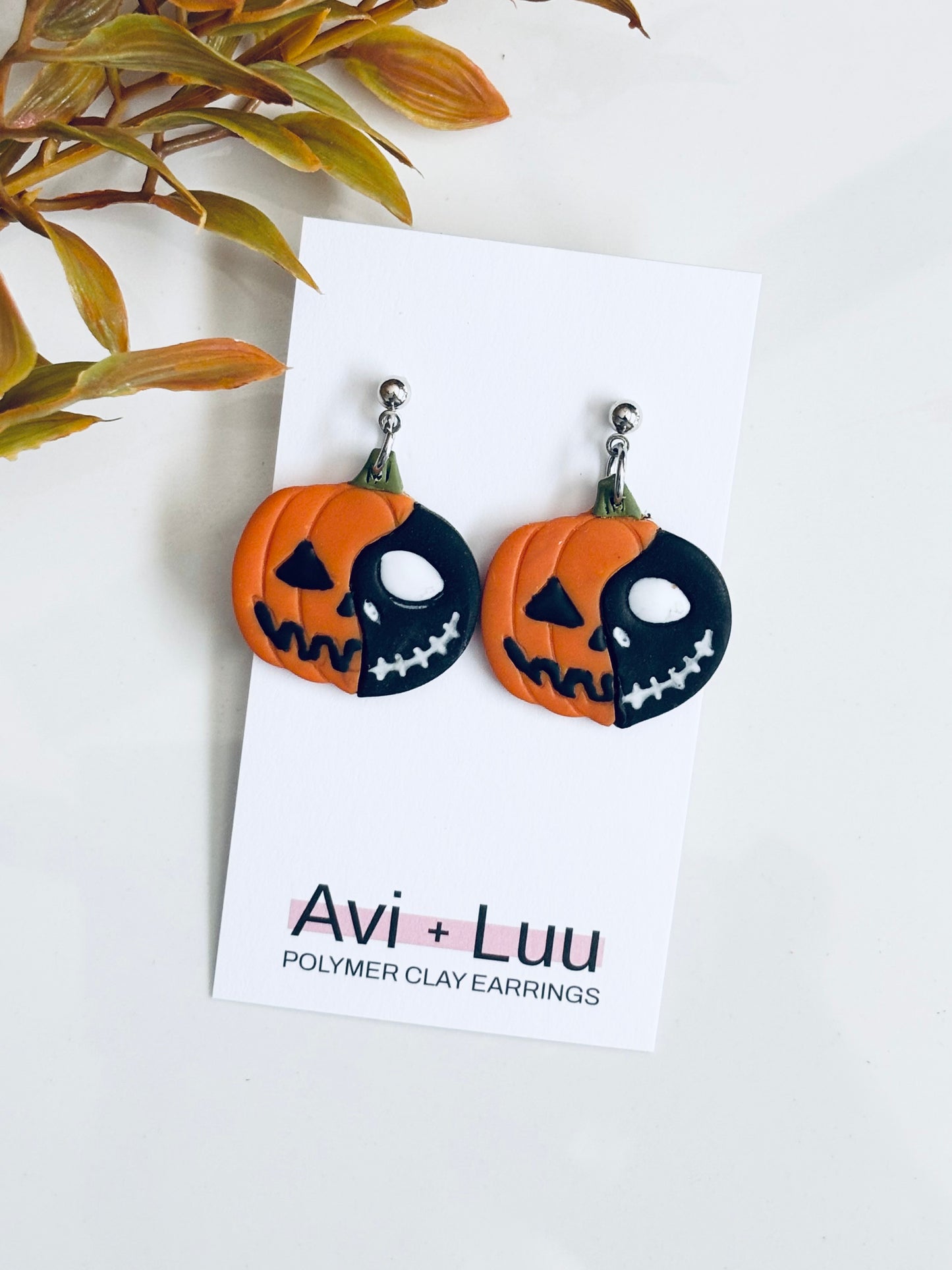 Half Pumpkin Half Skull Dangle