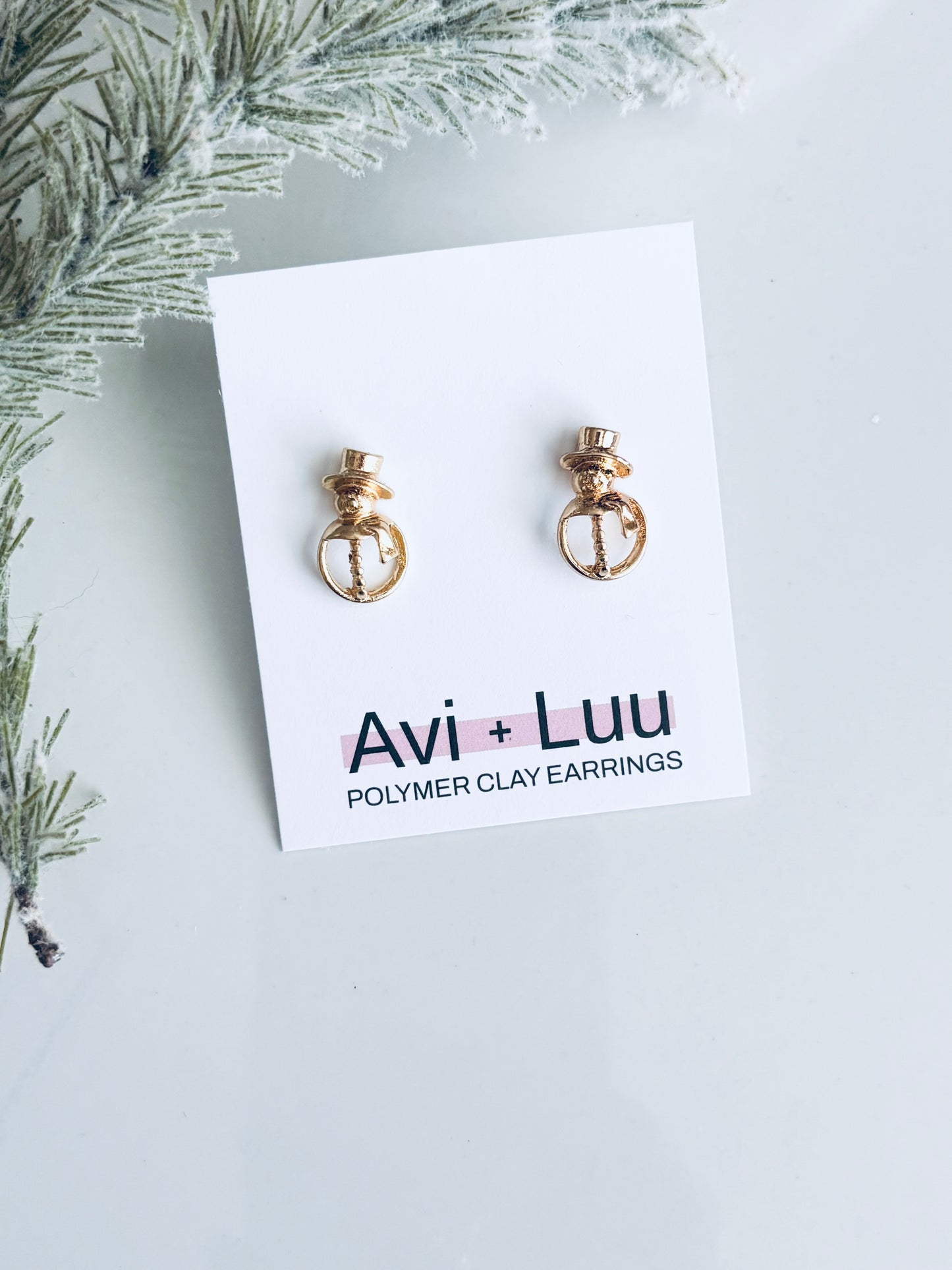 Gold Metal Snowman Studs