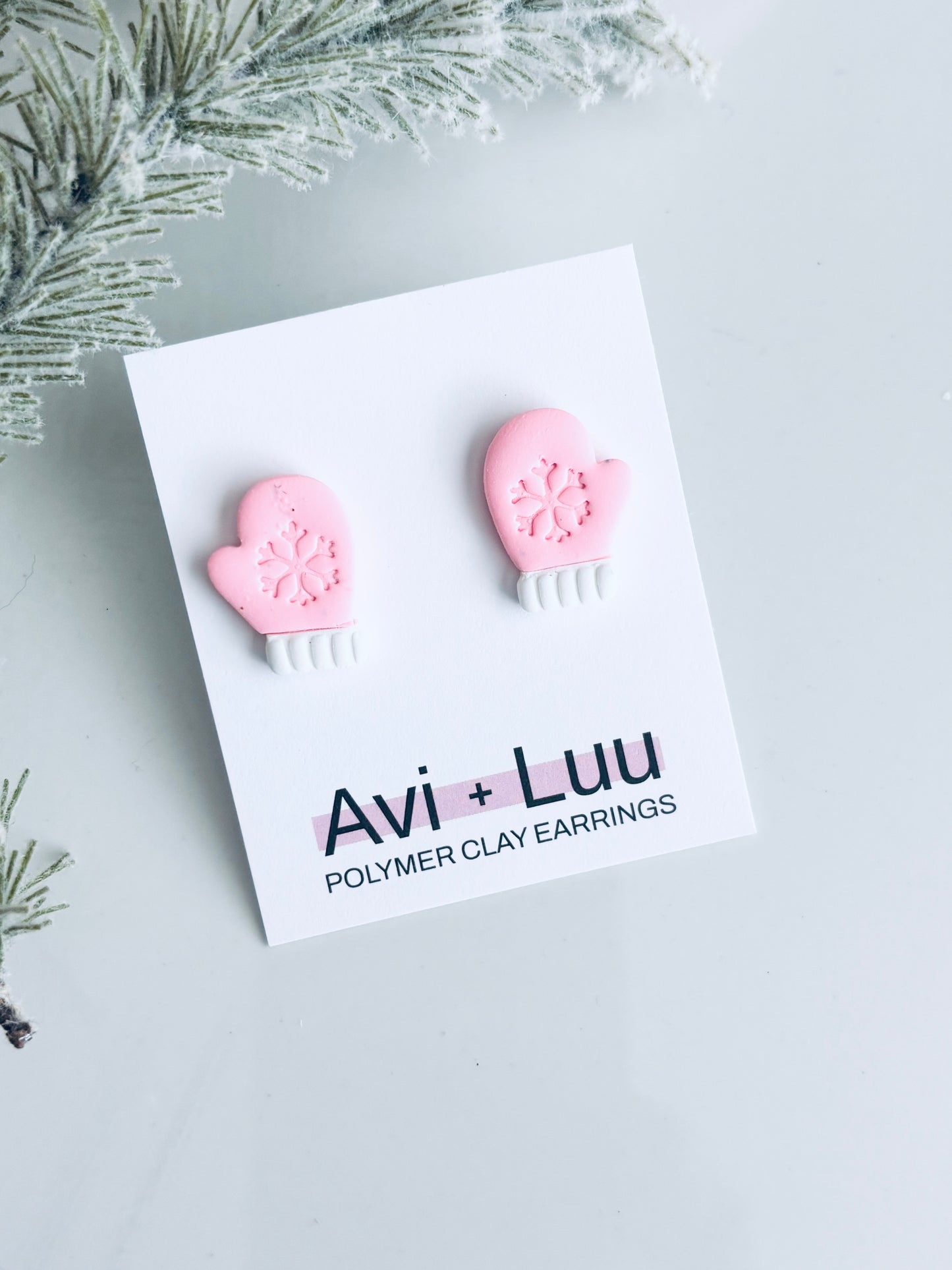 Pink Snowflake Mitton Studs