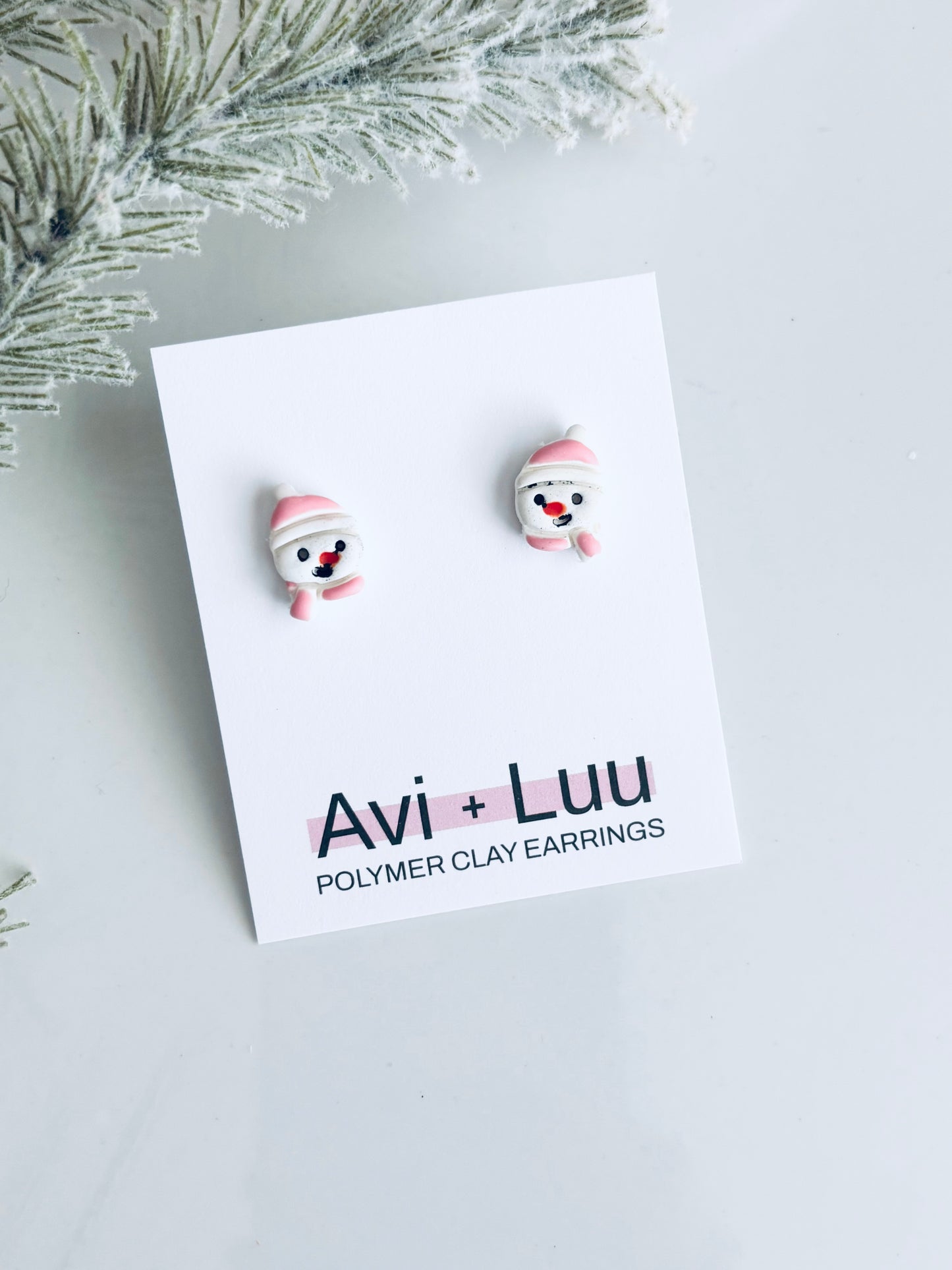 Pink Snowman Face Studs