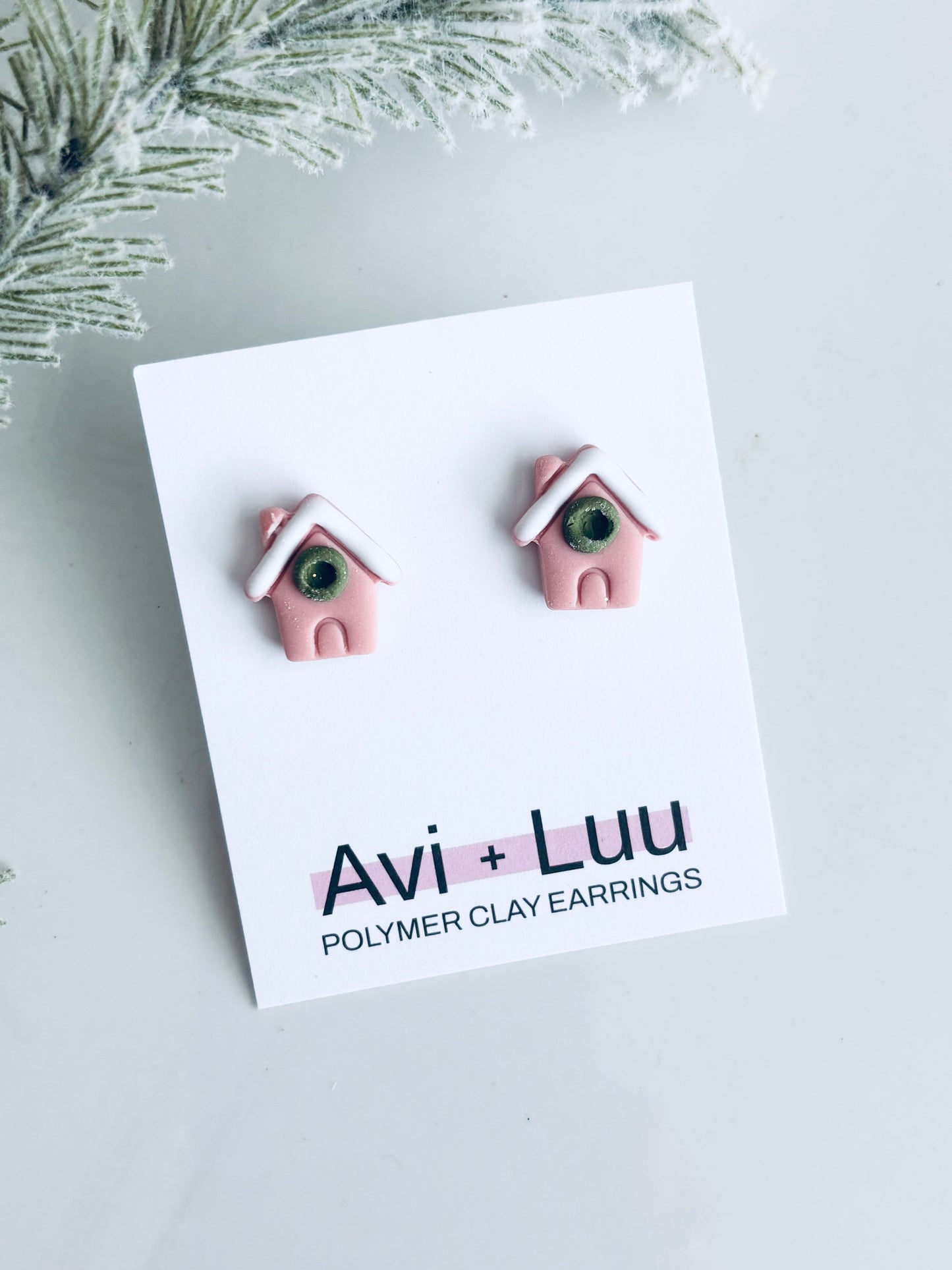 Pink Gingerbread House Studs