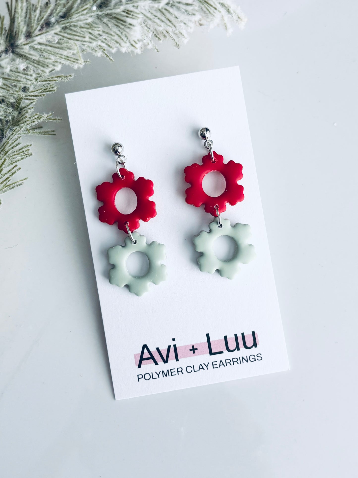 Red + Green Snowflake Dangles