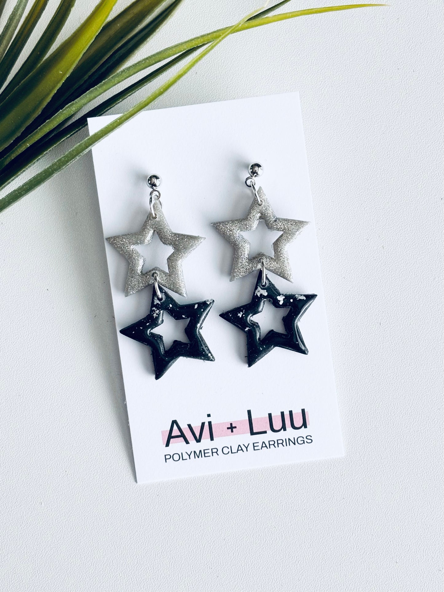 Silver + Black Star Dangle