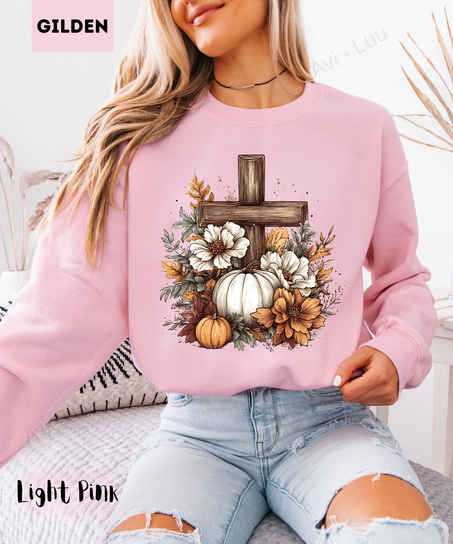 Wooden Cross Pumpkin Flower | Gilden Unisex Sweatshirt