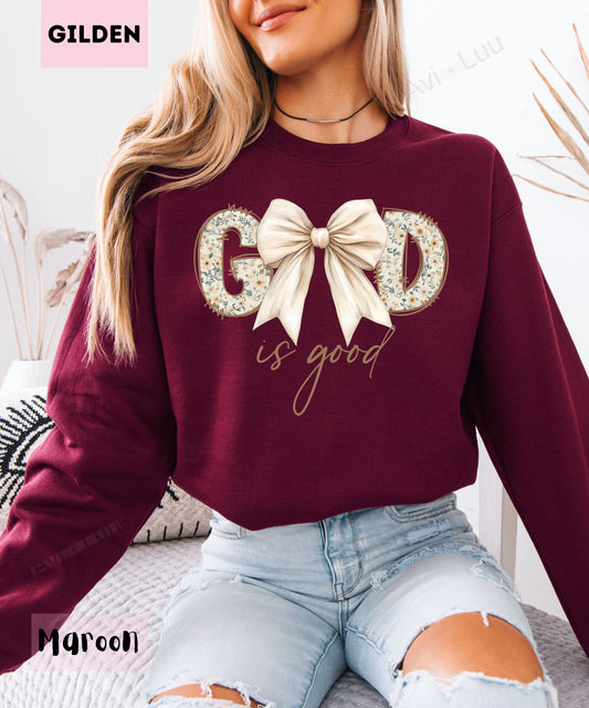 God Is Good Floral Cream Bow | Gilden Unisex Sweatshirt