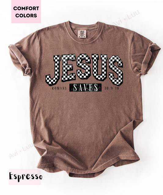 Jesus Checkered Saves | Comfort Colors Unisex T-Shirt