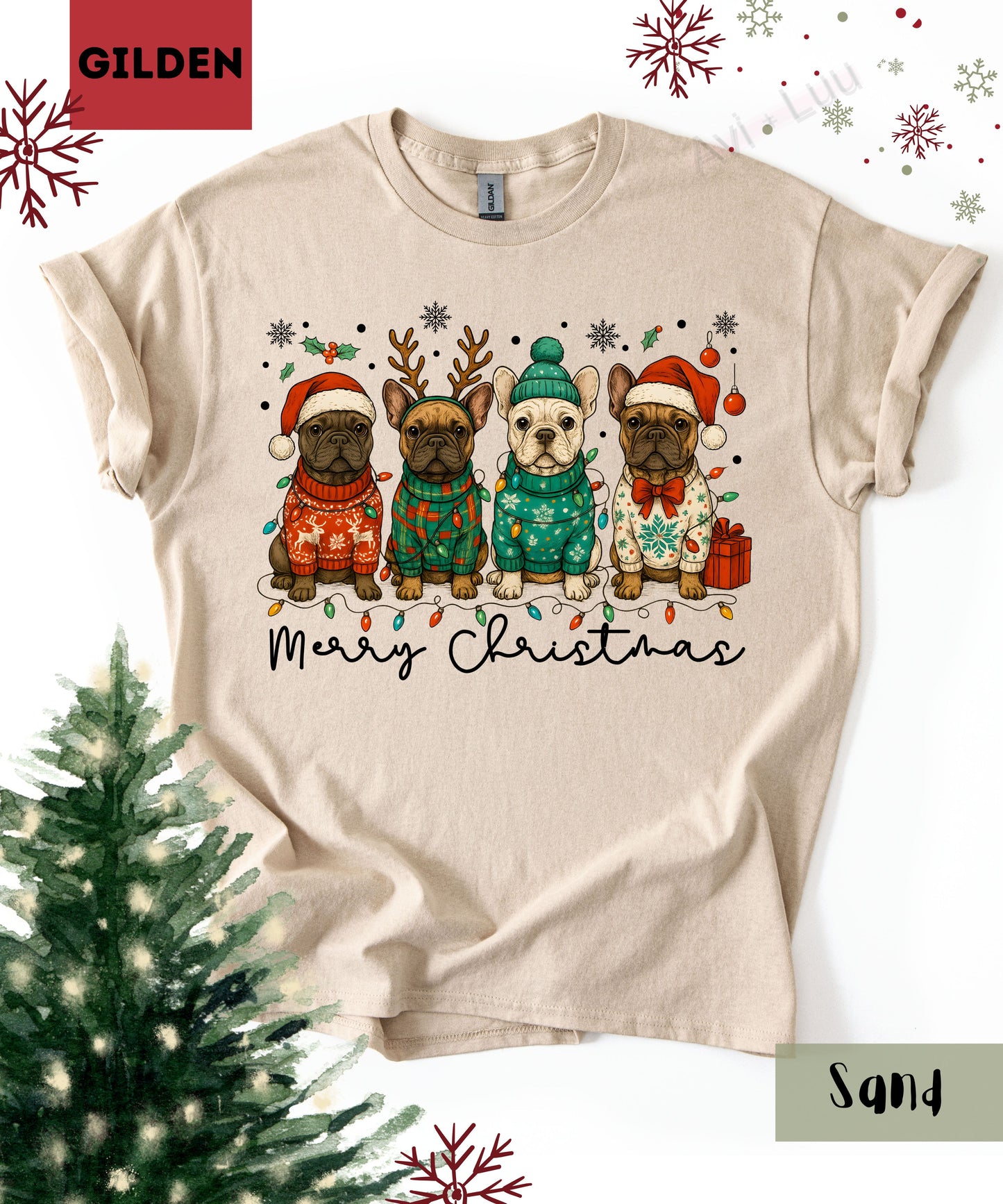 Frenchie Merry Christmas | Gilden Unisex T-Shirt