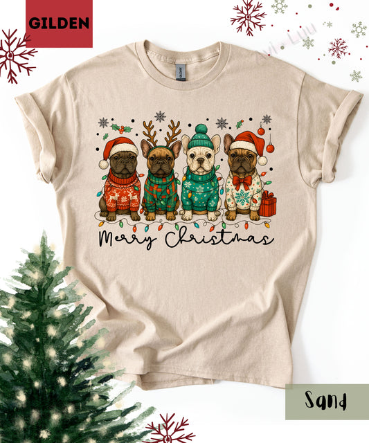 Frenchie Merry Christmas | Gilden Unisex T-Shirt