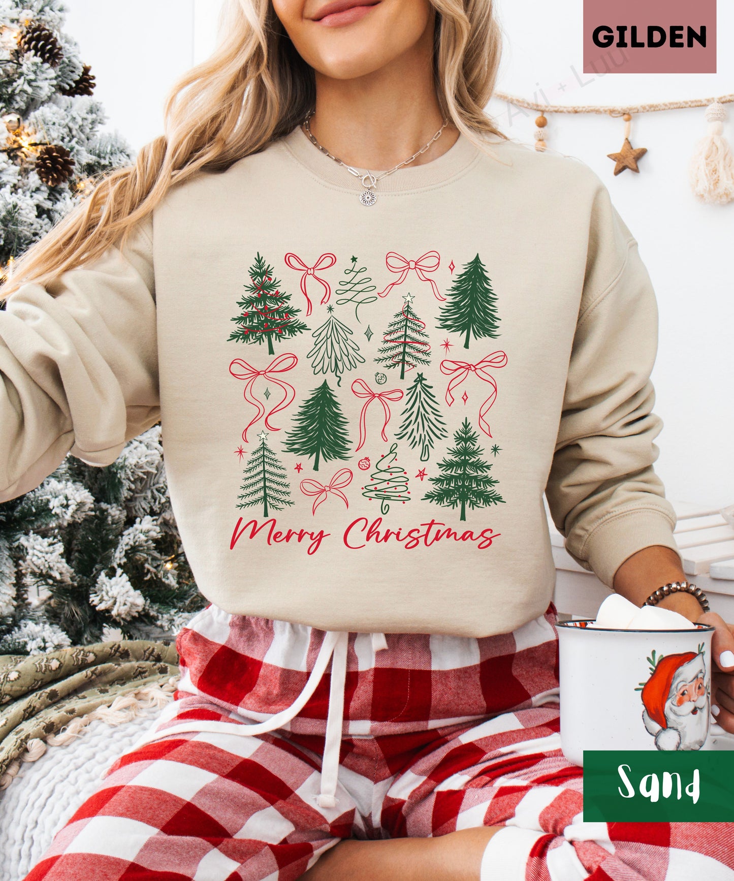 Merry Christmas Bows+Trees | Gilden Unisex Sweatshirt