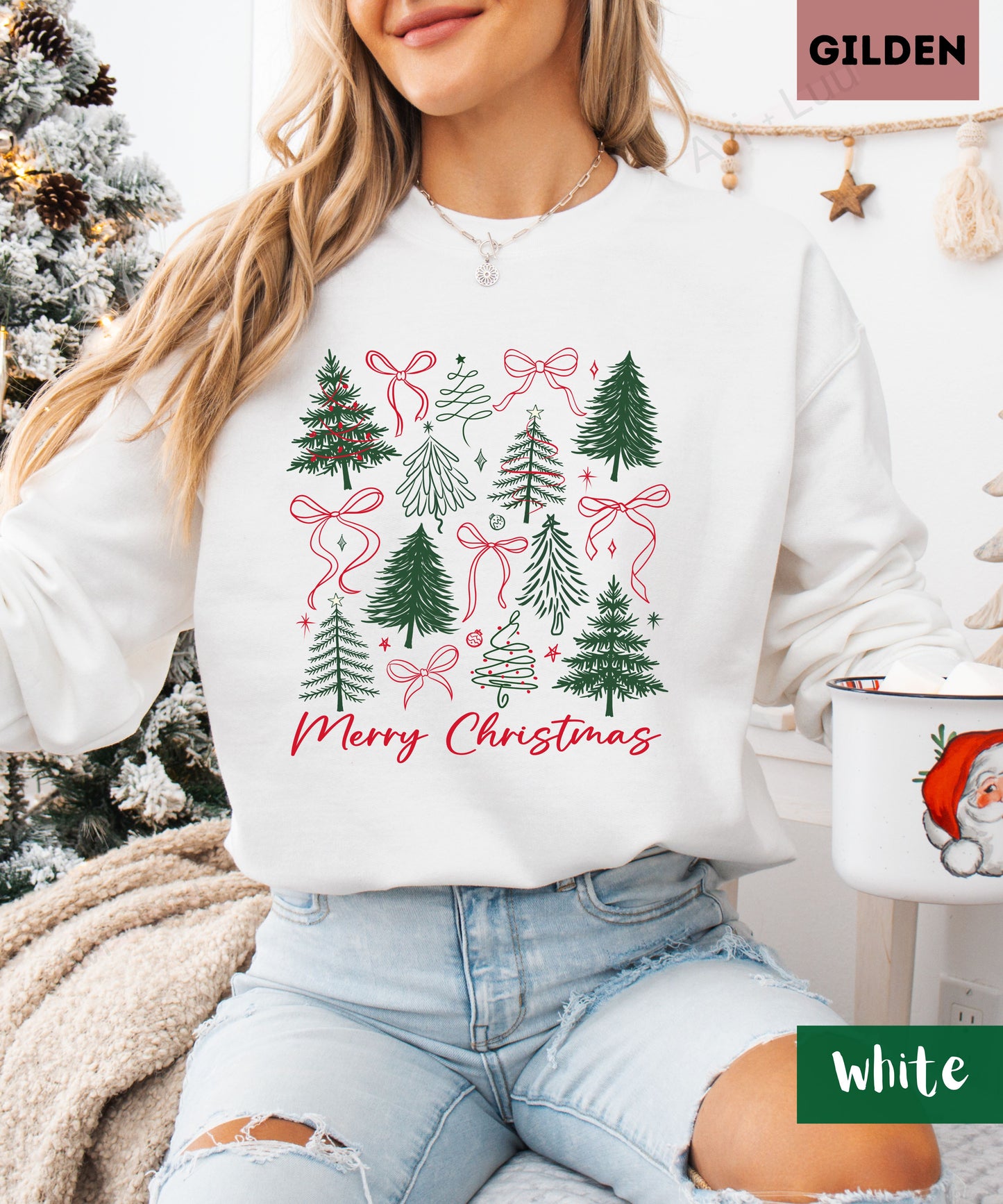 Merry Christmas Bows+Trees | Gilden Unisex Sweatshirt