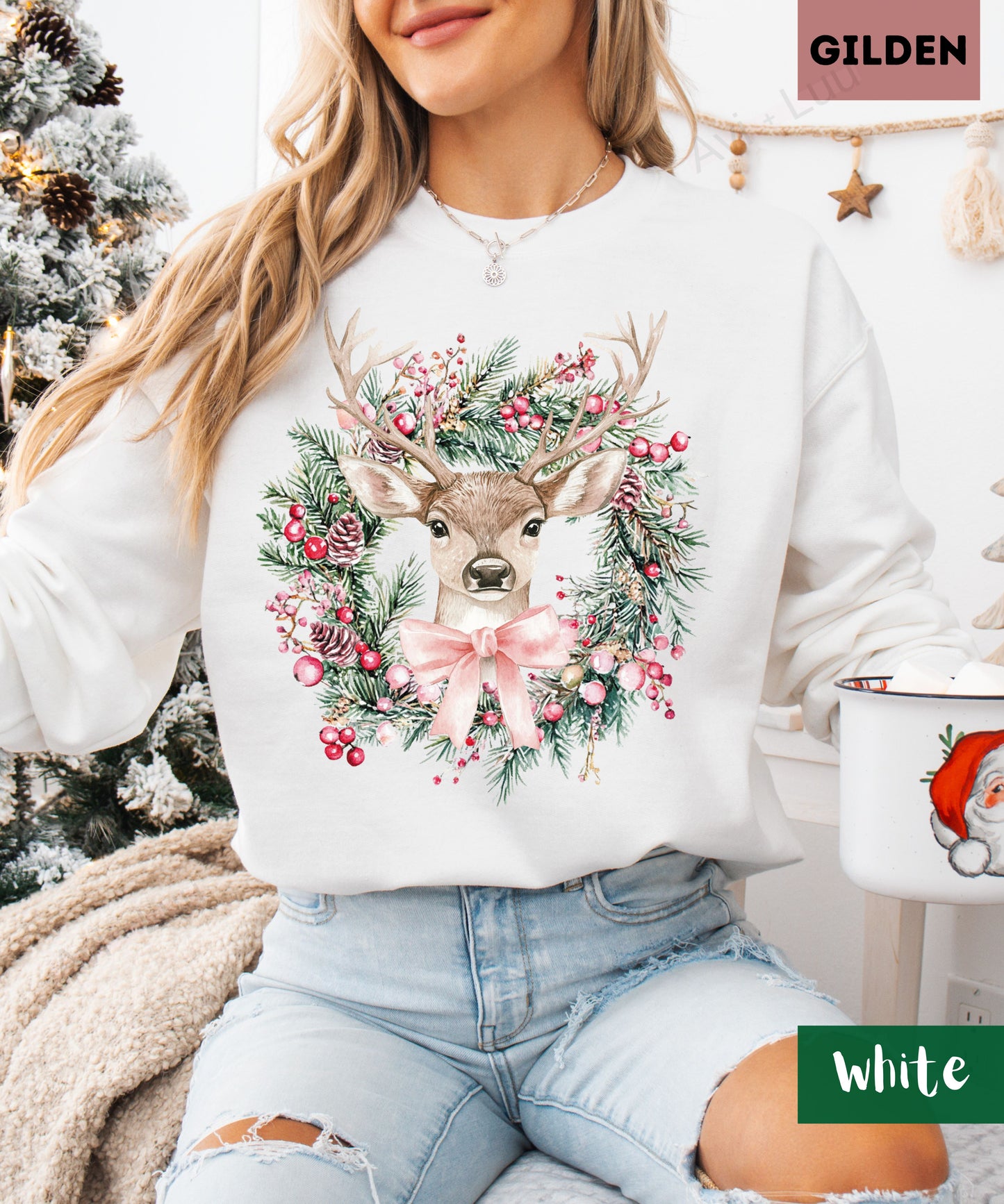Reindeer Wreath | Gilden Unisex Sweatshirt