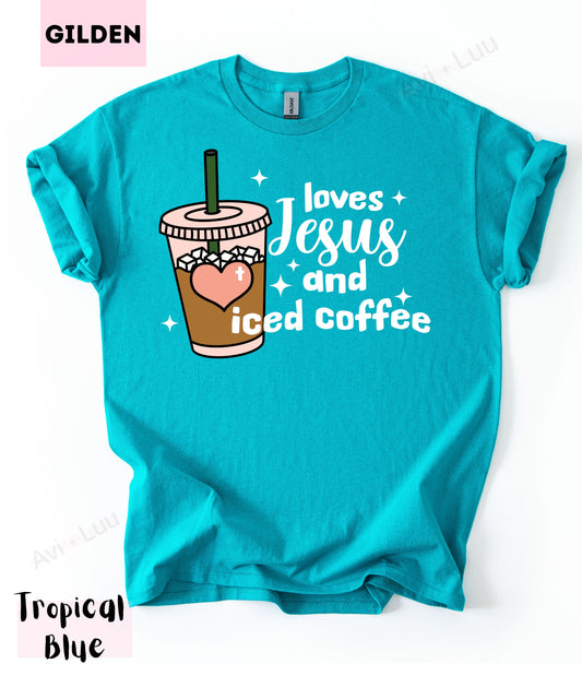 Loves Jesus And Iced Coffee | Gilden Unisex T-Shirt