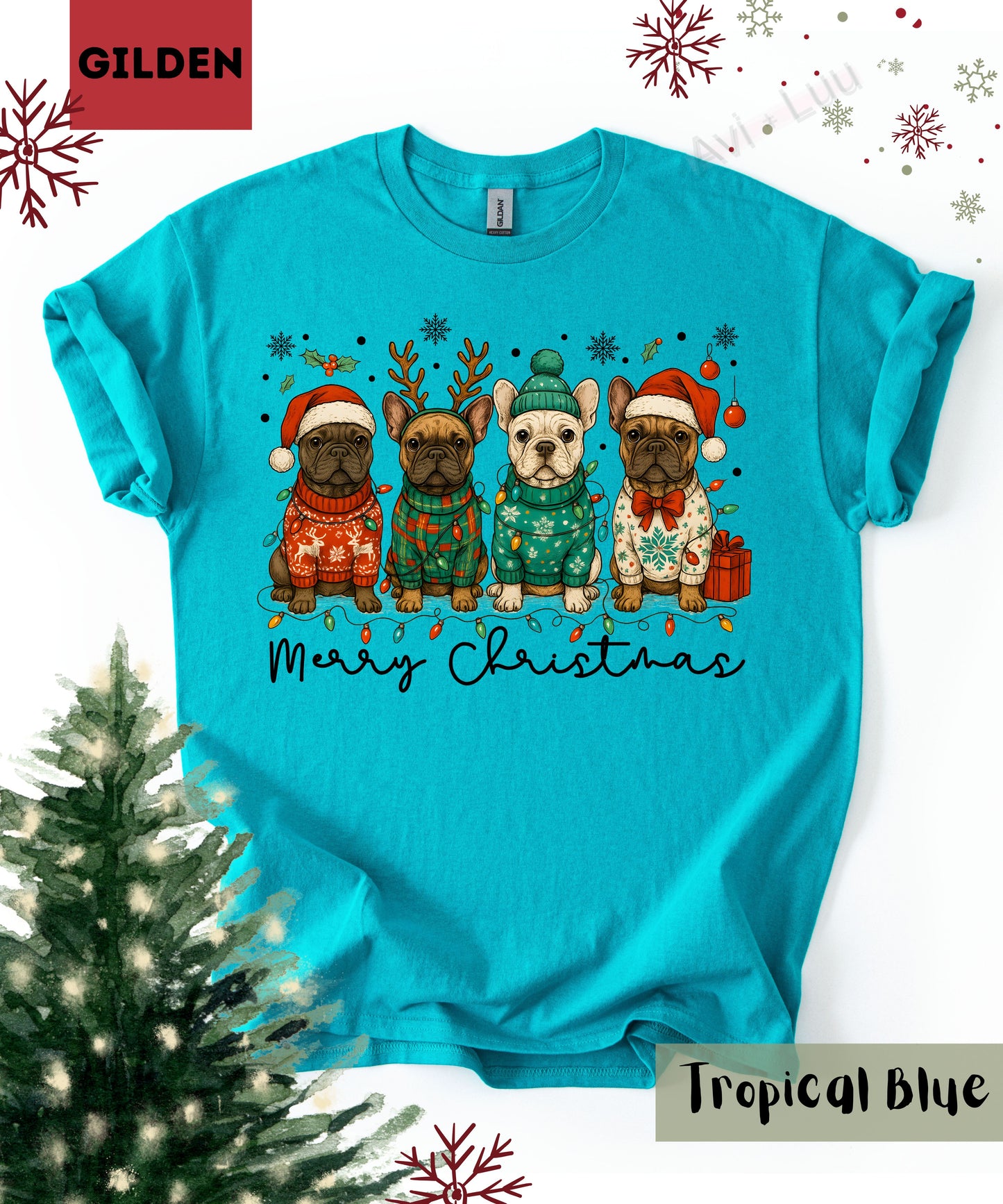Frenchie Merry Christmas | Gilden Unisex T-Shirt