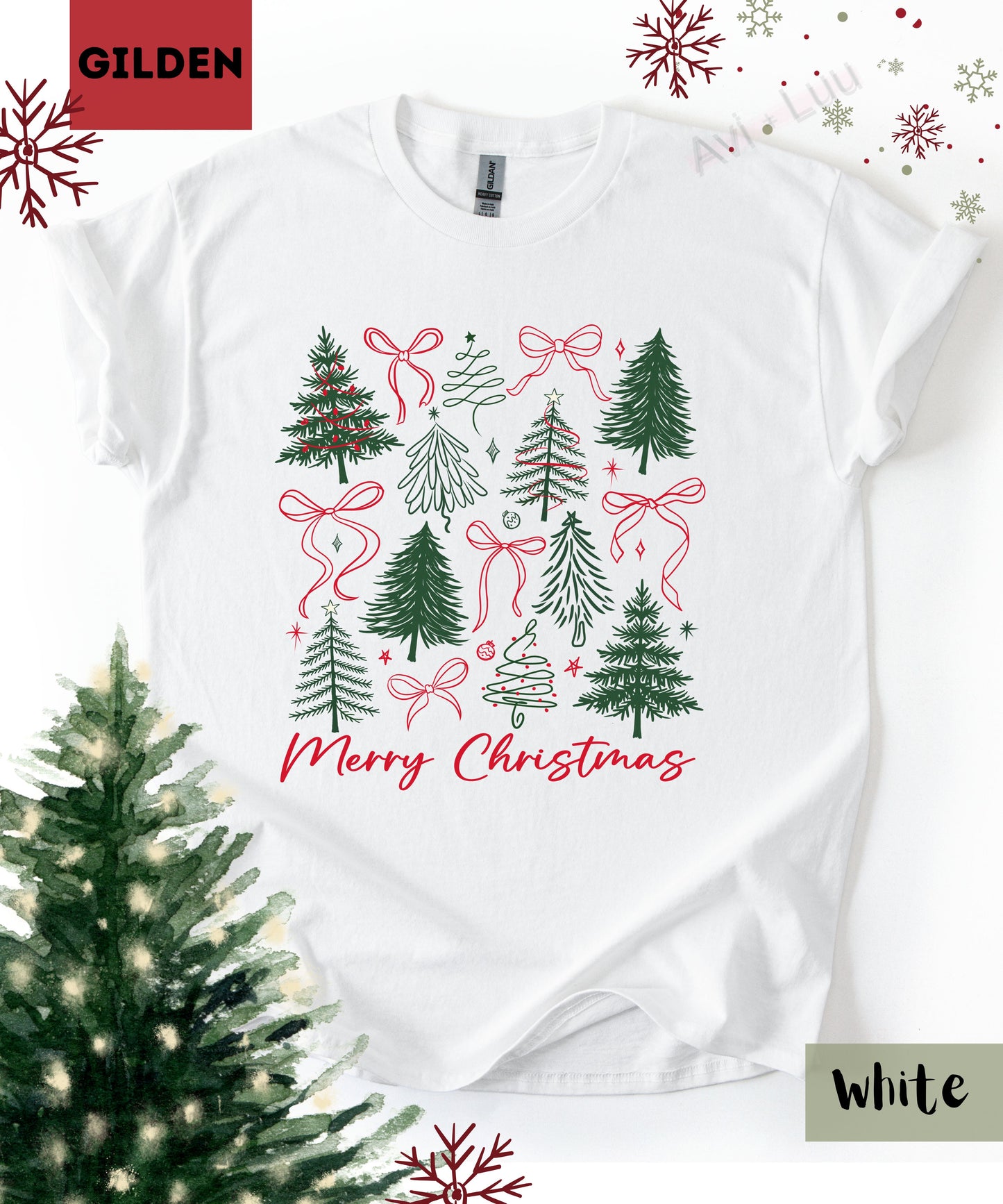 Merry Christmas Bows+Trees | Gilden Unisex T-Shirt