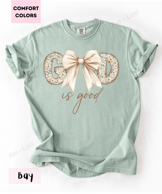 God Is Good Floral White Bow | Comfort Colors Unisex T-Shirt