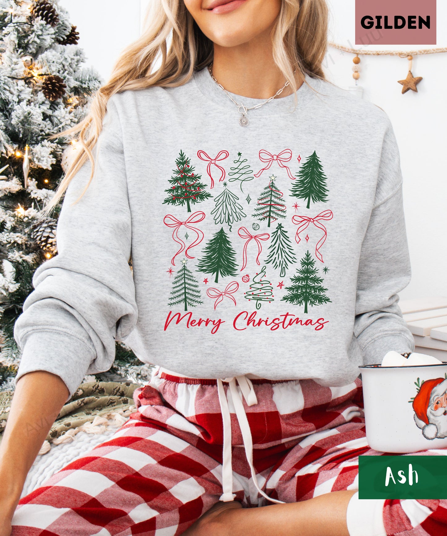 Merry Christmas Bows+Trees | Gilden Unisex Sweatshirt