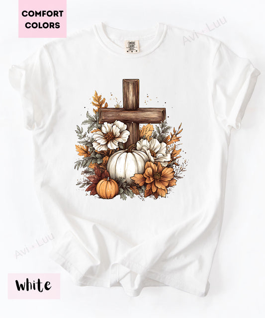 Wooden Cross Pumpkin Flower | Comfort Colors Unisex T-Shirt