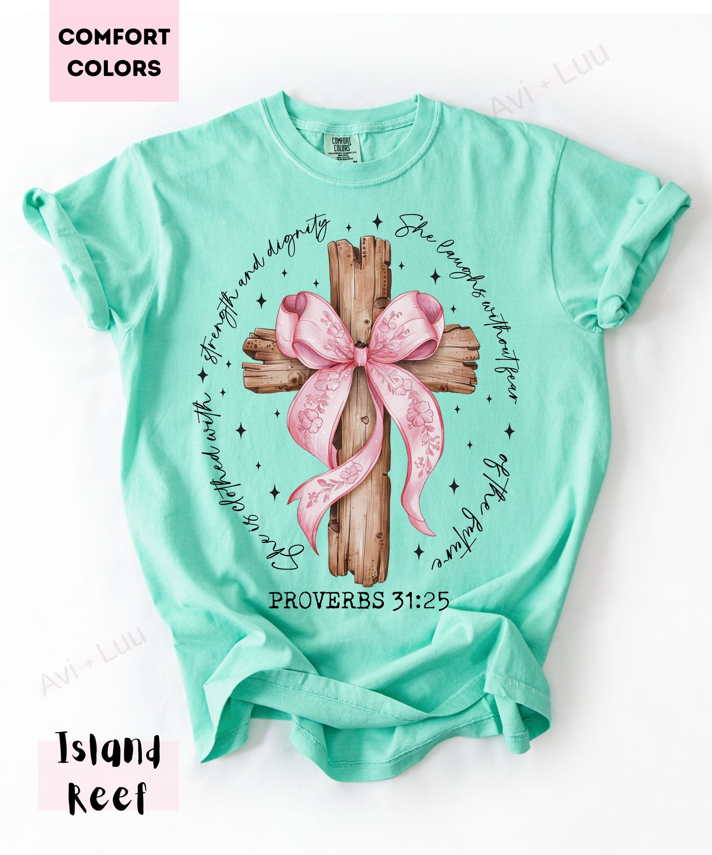 Proverbs 31:25 Wooden Cross | Comfort Colors Unisex T-Shirt