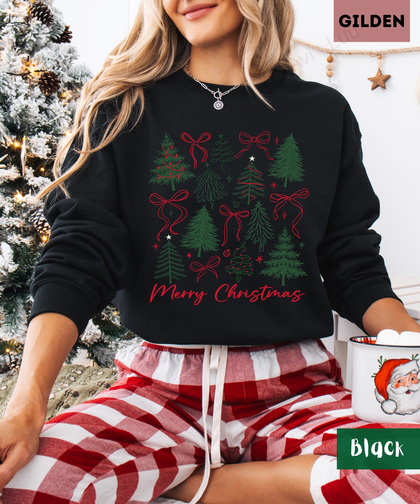 Merry Christmas Bows+Trees | Gilden Unisex Sweatshirt