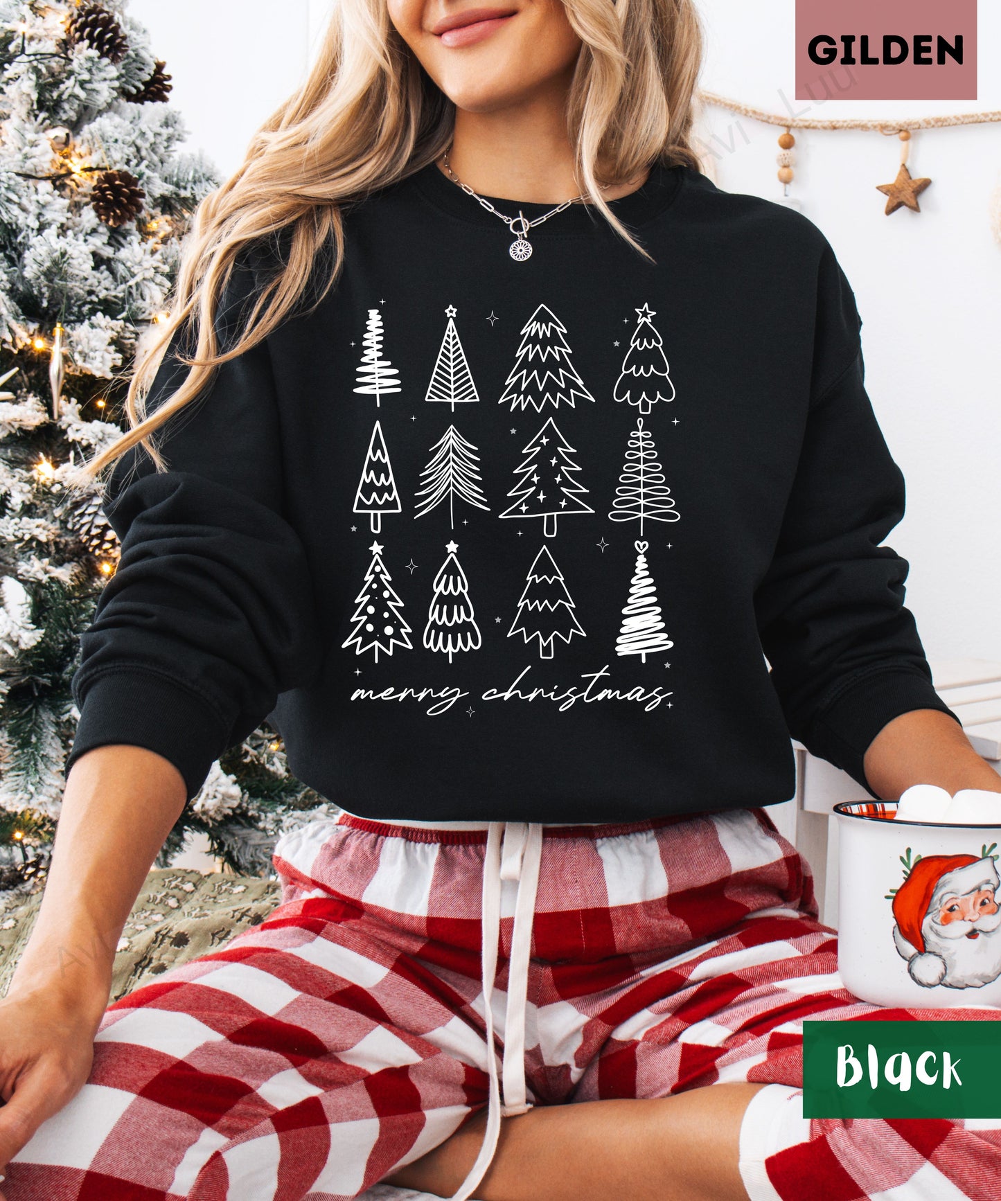 Merry Christmas Outline Trees| Gilden Unisex Sweatshirt