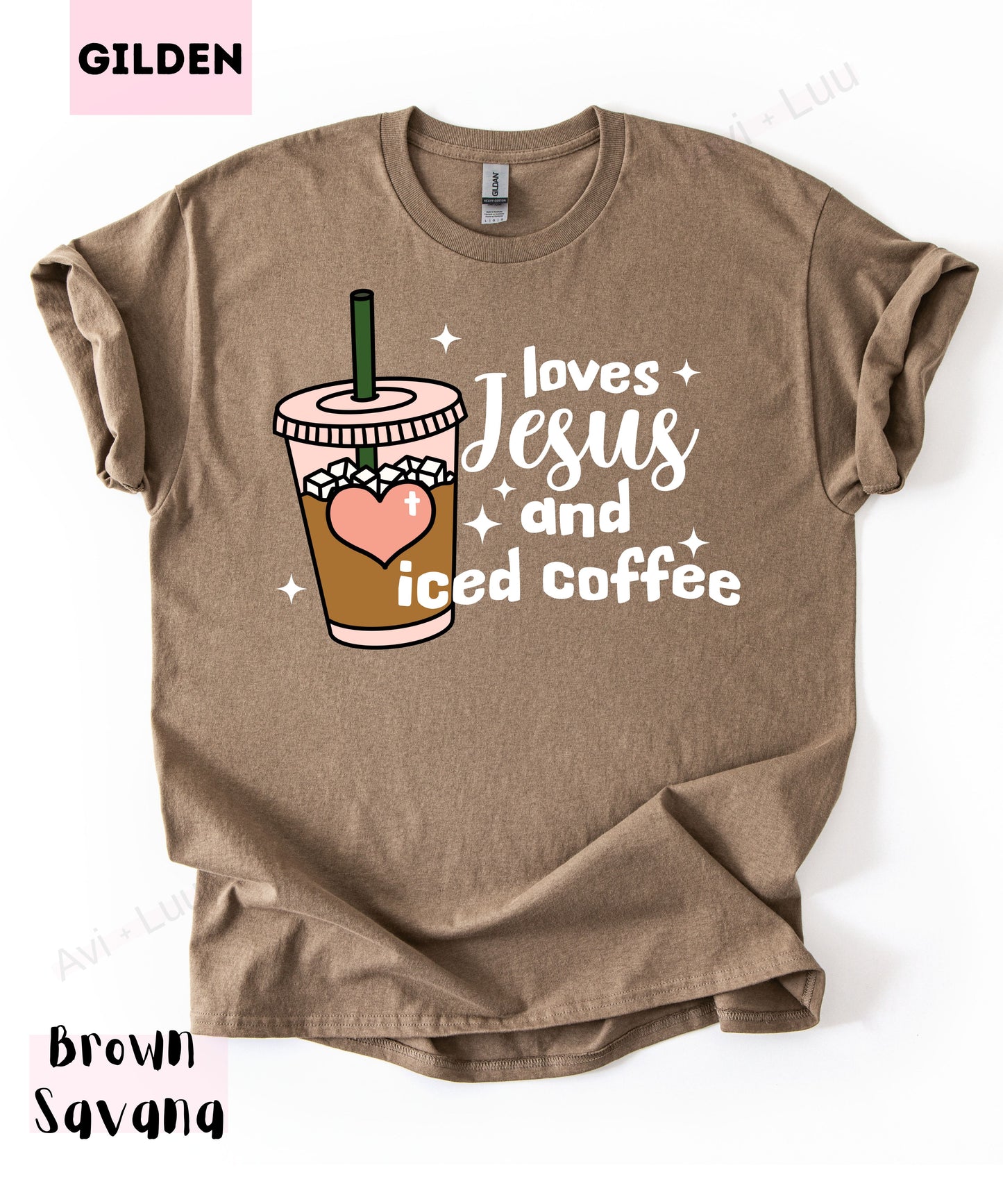 Loves Jesus And Iced Coffee | Gilden Unisex T-Shirt