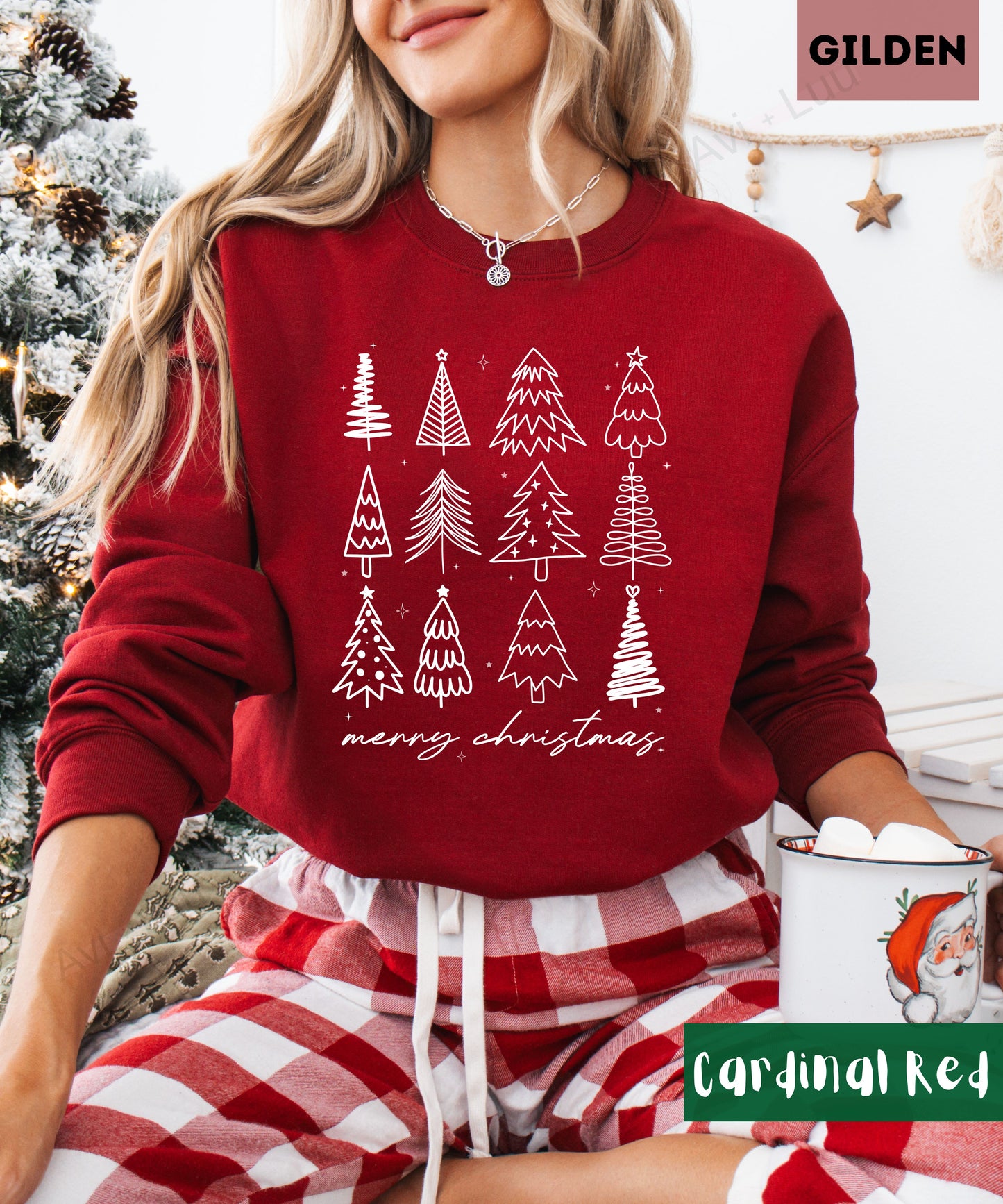 Merry Christmas Outline Trees| Gilden Unisex Sweatshirt