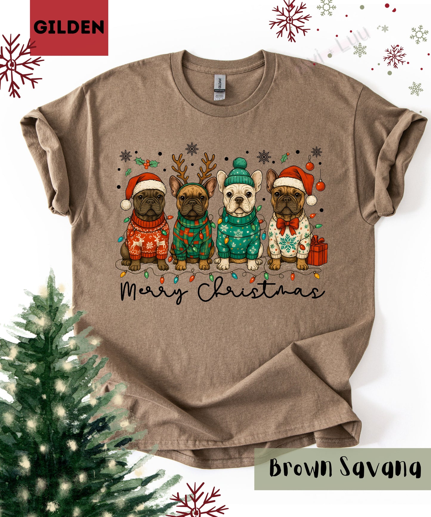Frenchie Merry Christmas | Gilden Unisex T-Shirt