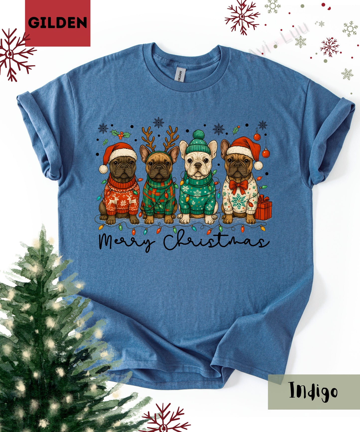 Frenchie Merry Christmas | Gilden Unisex T-Shirt