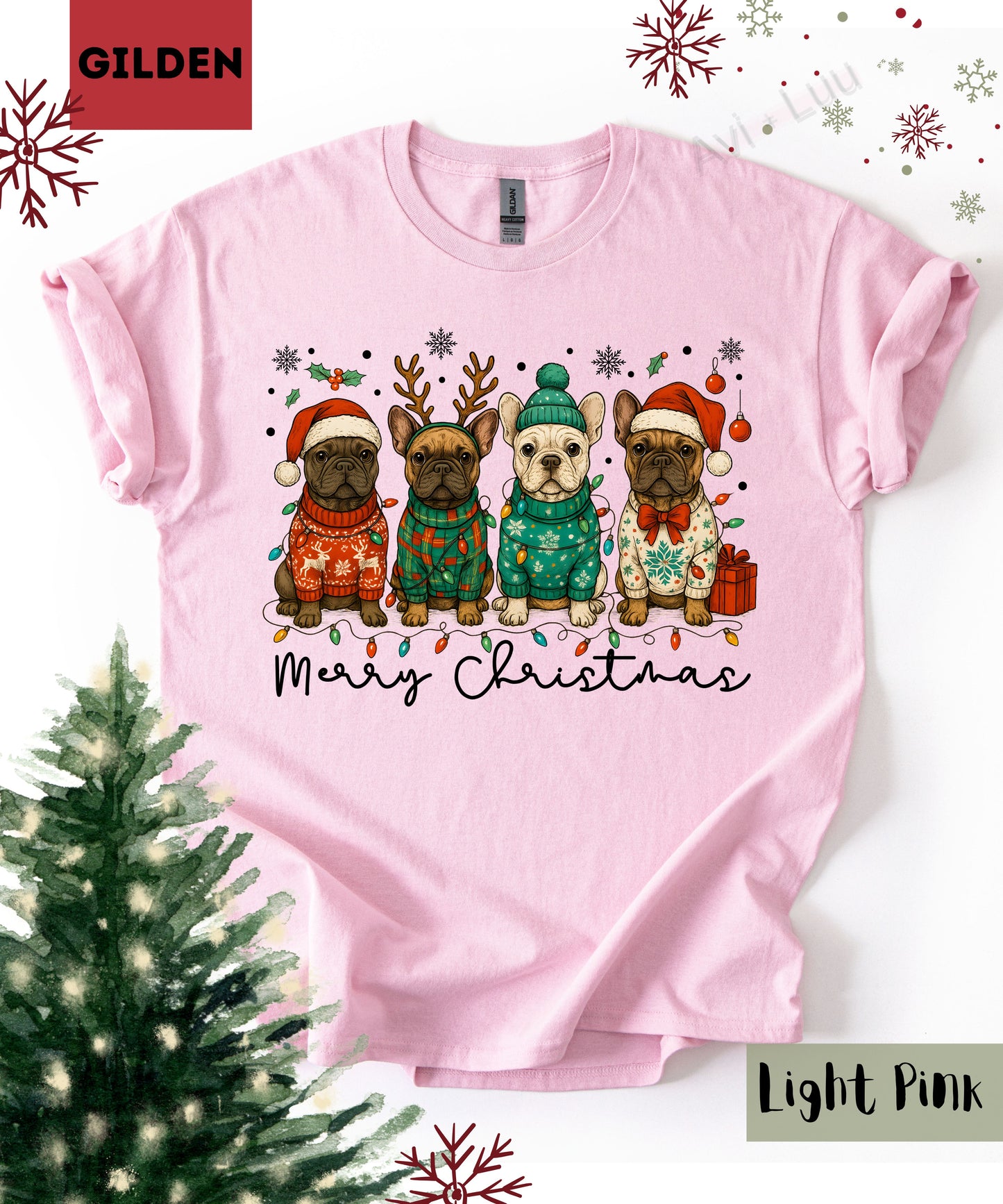 Frenchie Merry Christmas | Gilden Unisex T-Shirt